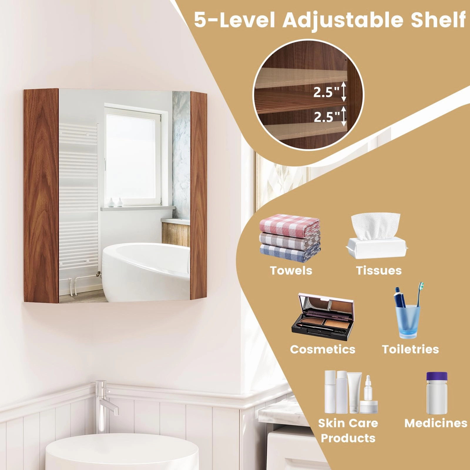 Giantex Corner Medicine Cabinet, 23.5 Over The Toilet Storage Cabinet with Mirror Door, Adjustable Shelf