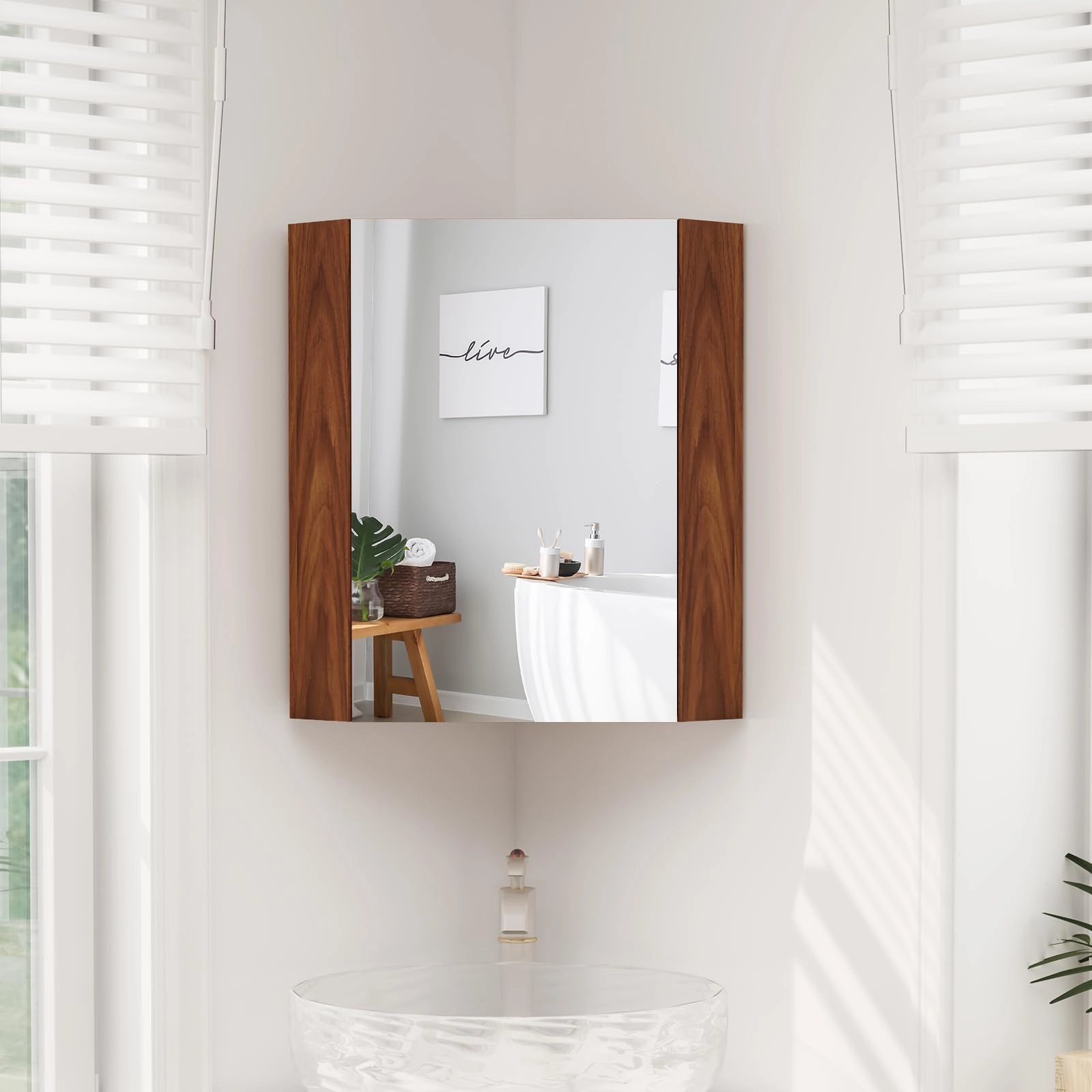 Giantex Corner Medicine Cabinet, 23.5 Over The Toilet Storage Cabinet with Mirror Door, Adjustable Shelf