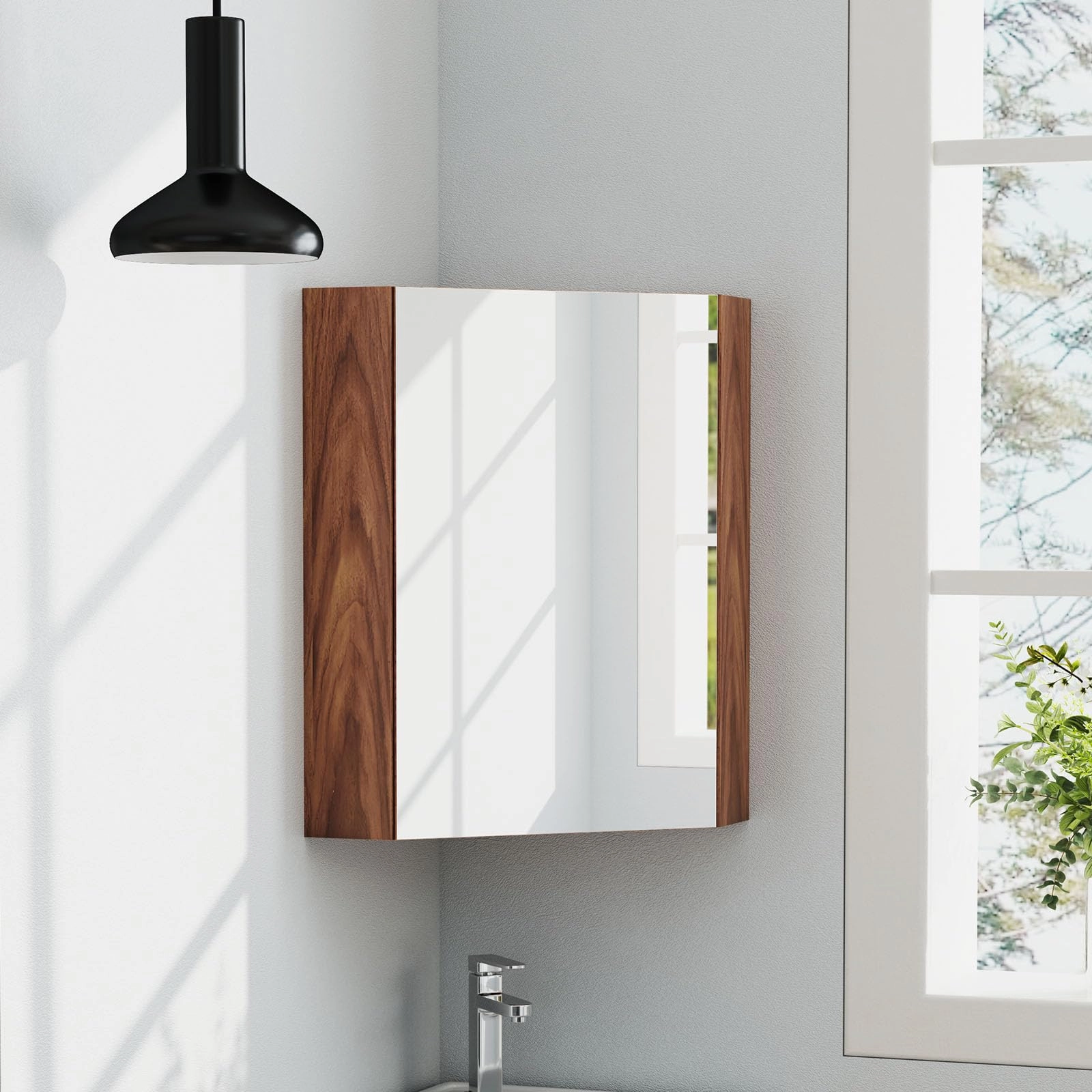 Giantex Corner Medicine Cabinet, 23.5 Over The Toilet Storage Cabinet with Mirror Door, Adjustable Shelf
