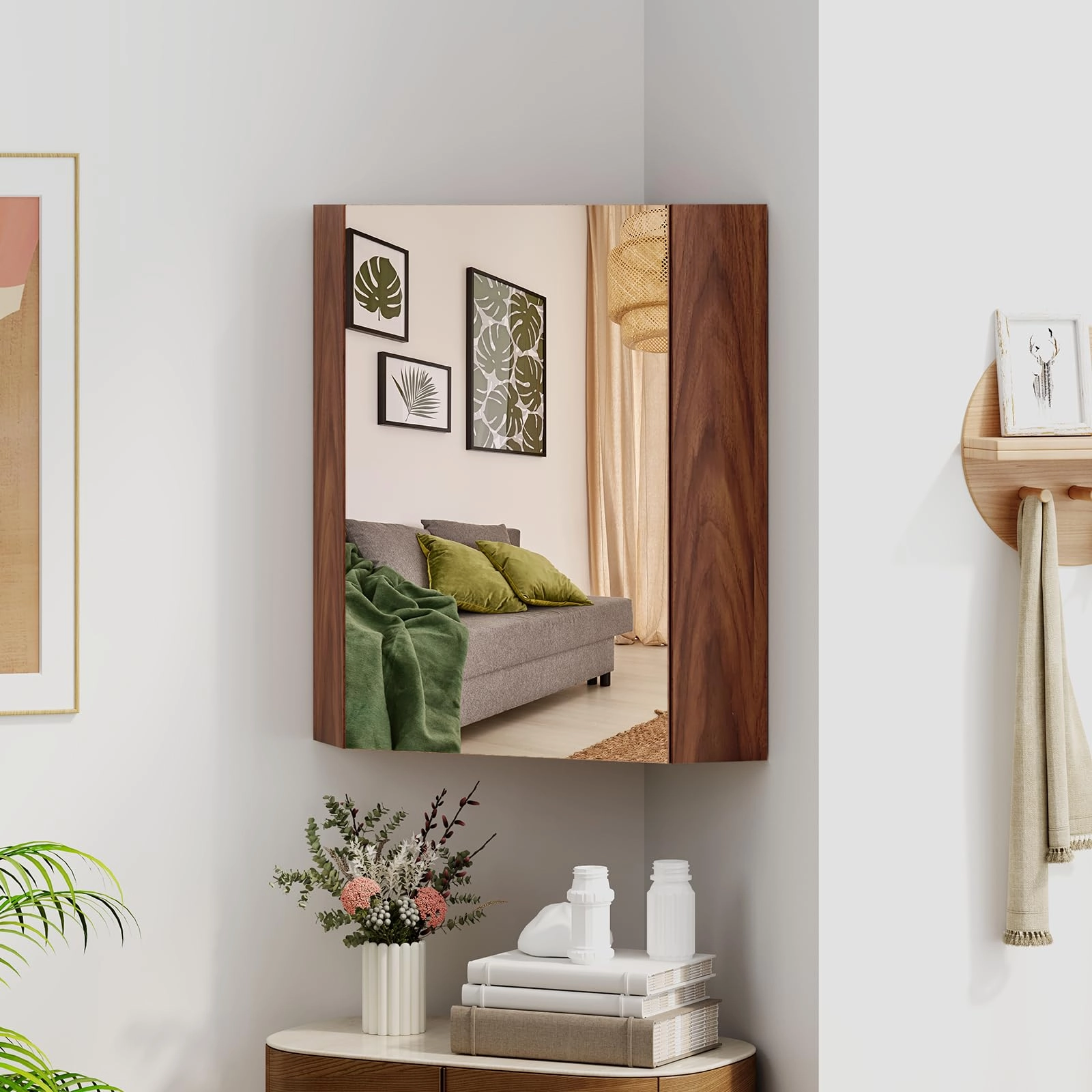 Giantex Corner Medicine Cabinet, 23.5 Over The Toilet Storage Cabinet with Mirror Door, Adjustable Shelf