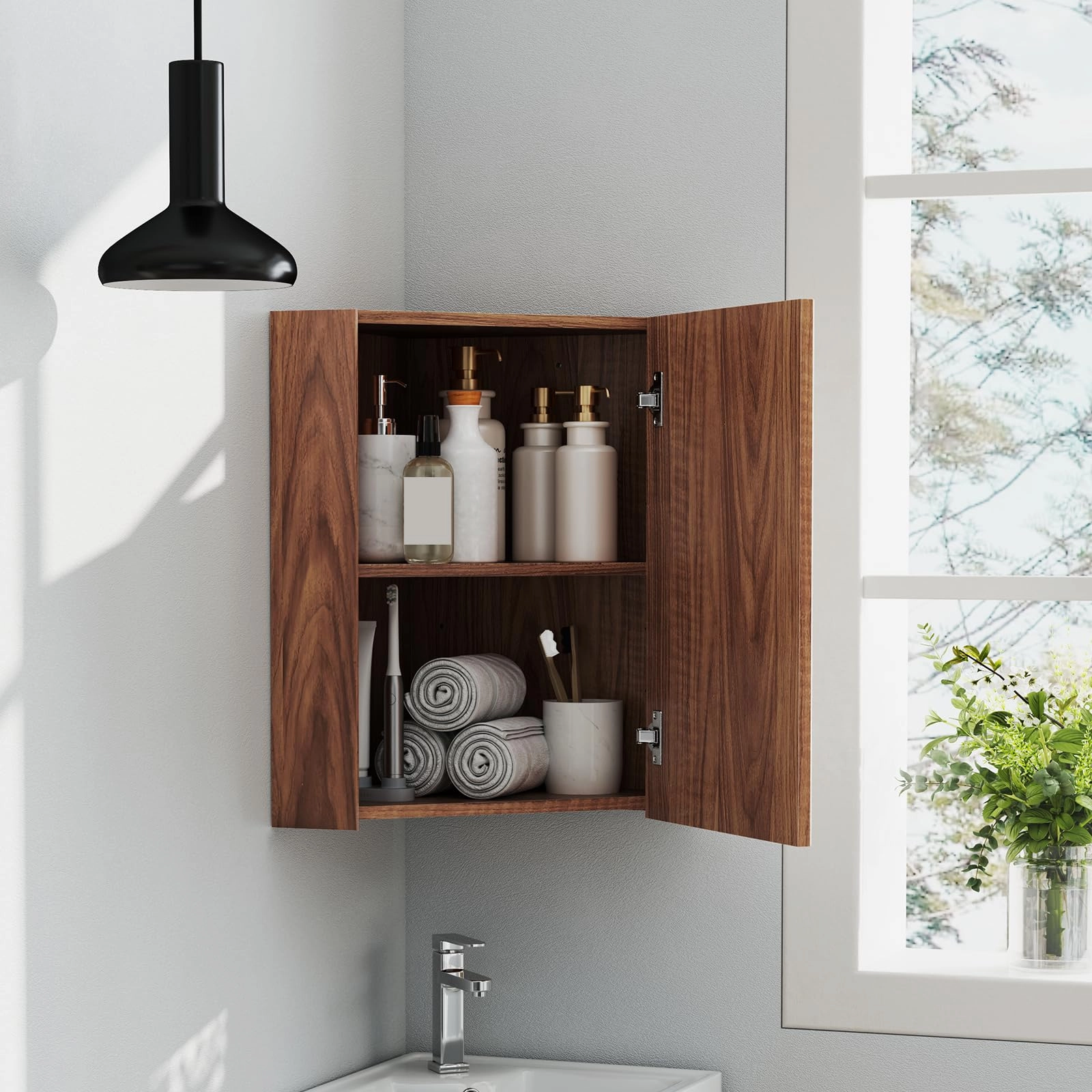 Giantex Corner Medicine Cabinet, 23.5 Over The Toilet Storage Cabinet with Mirror Door, Adjustable Shelf