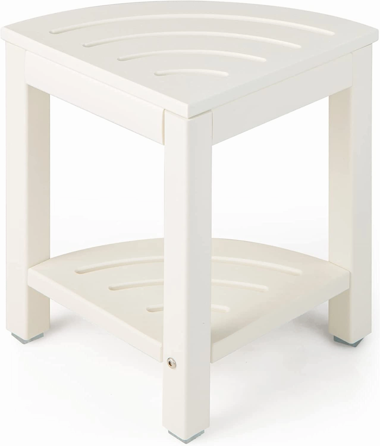 Giantex Corner Shower Stool Waterproof - HDPE Shower Bench Seat with Storage Shelf