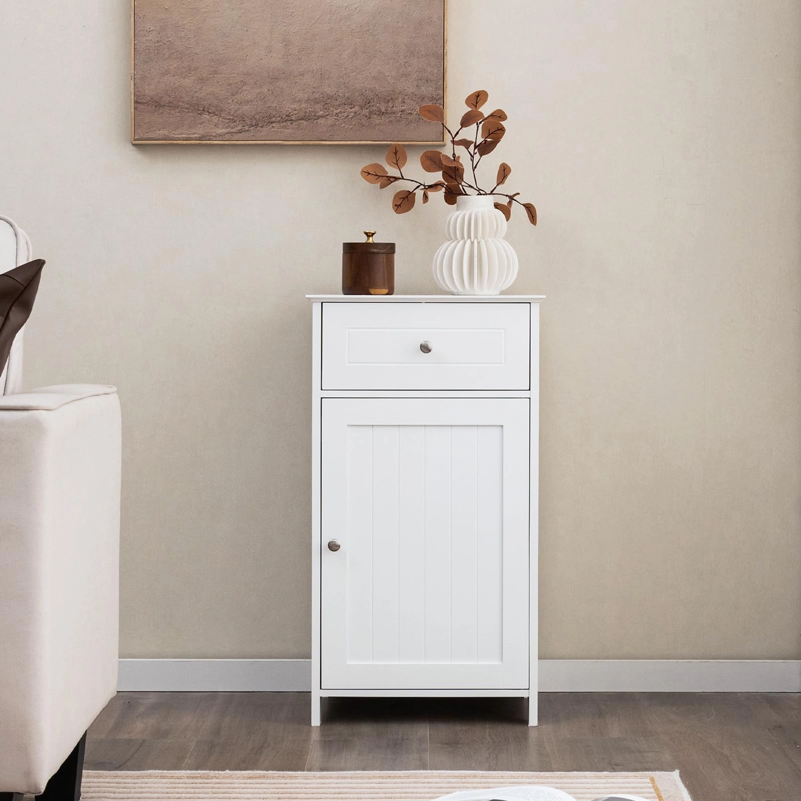 Giantex Floor Bathroom Storage Cabinet Freestanding Cabinet with Drawer