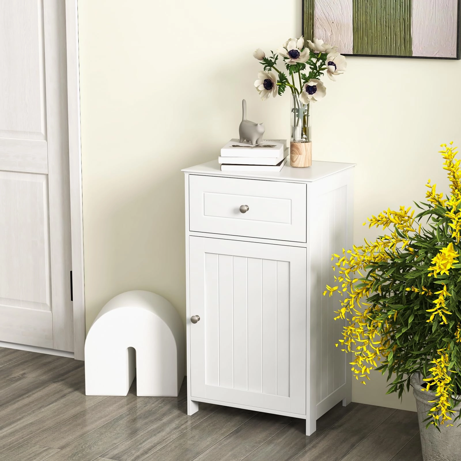 Giantex Floor Bathroom Storage Cabinet Freestanding Cabinet with Drawer