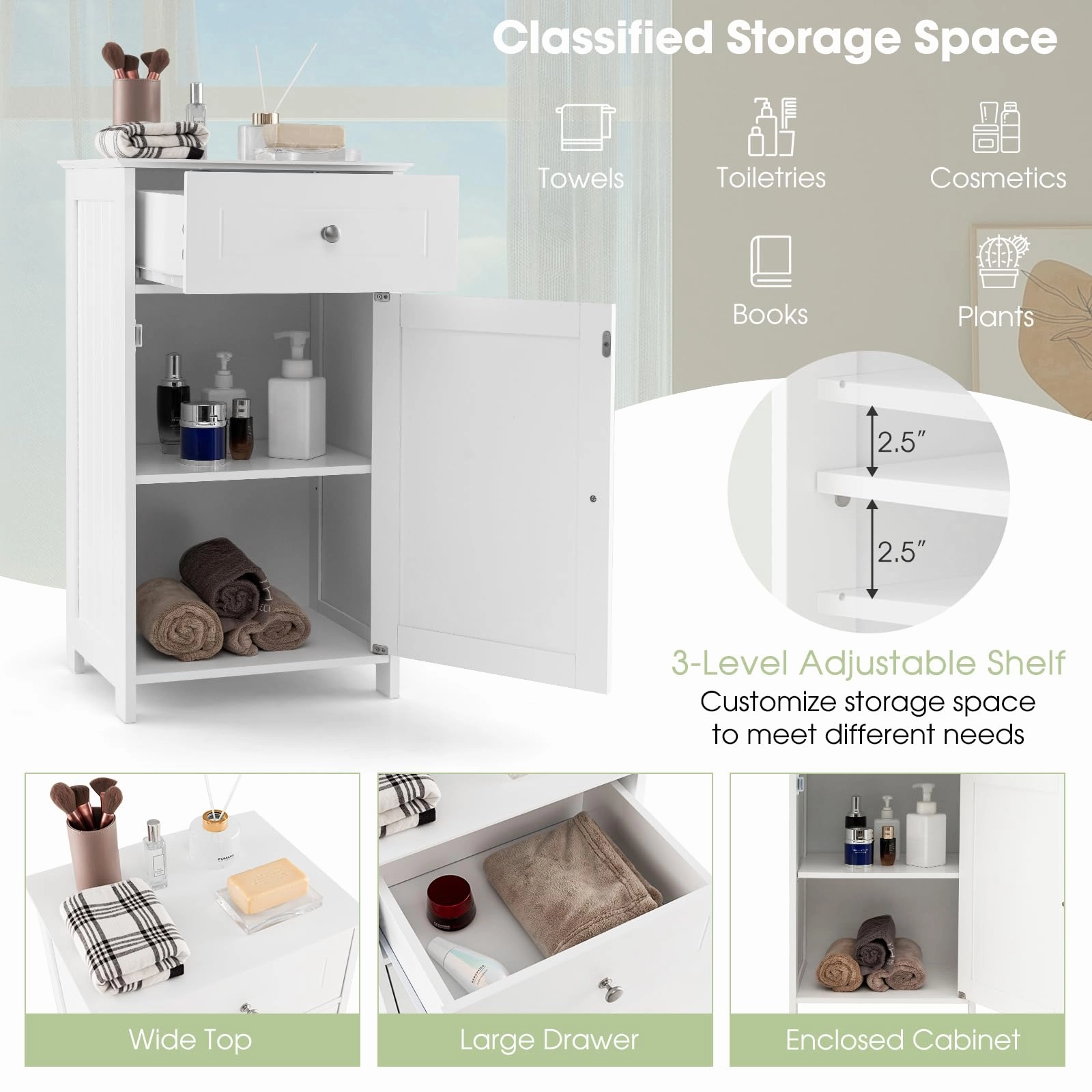 Giantex Floor Bathroom Storage Cabinet Freestanding Cabinet with Drawer