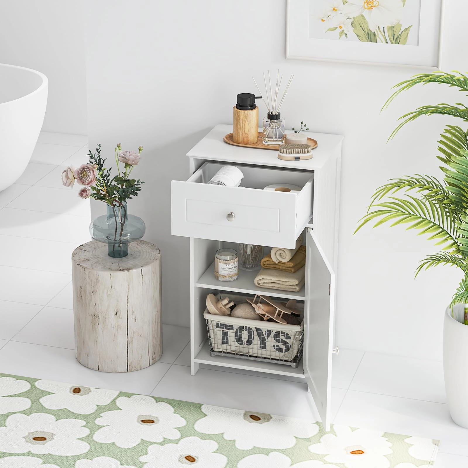 Giantex Floor Bathroom Storage Cabinet Freestanding Cabinet with Drawer