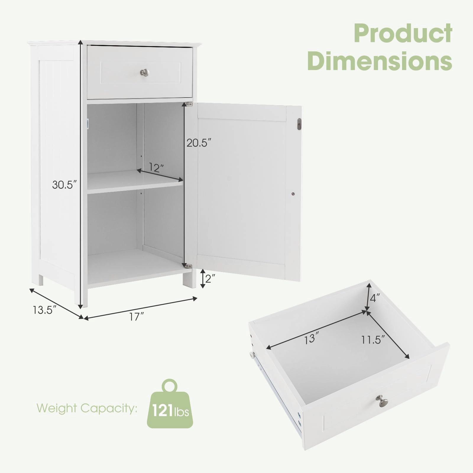 Giantex Floor Bathroom Storage Cabinet Freestanding Cabinet with Drawer