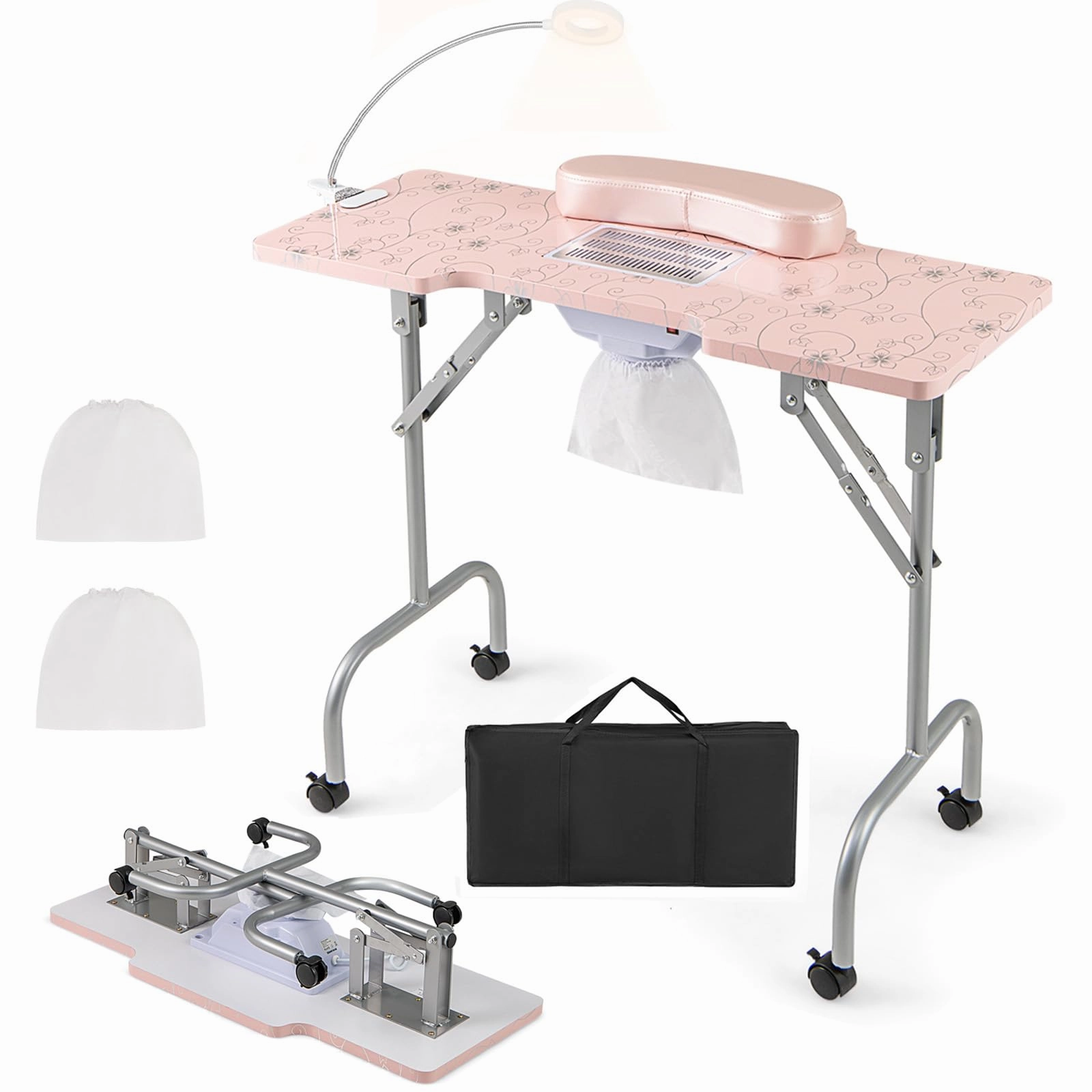 Giantex Foldable Nail Desk Manicure Table with Built in Dust Collector Fan