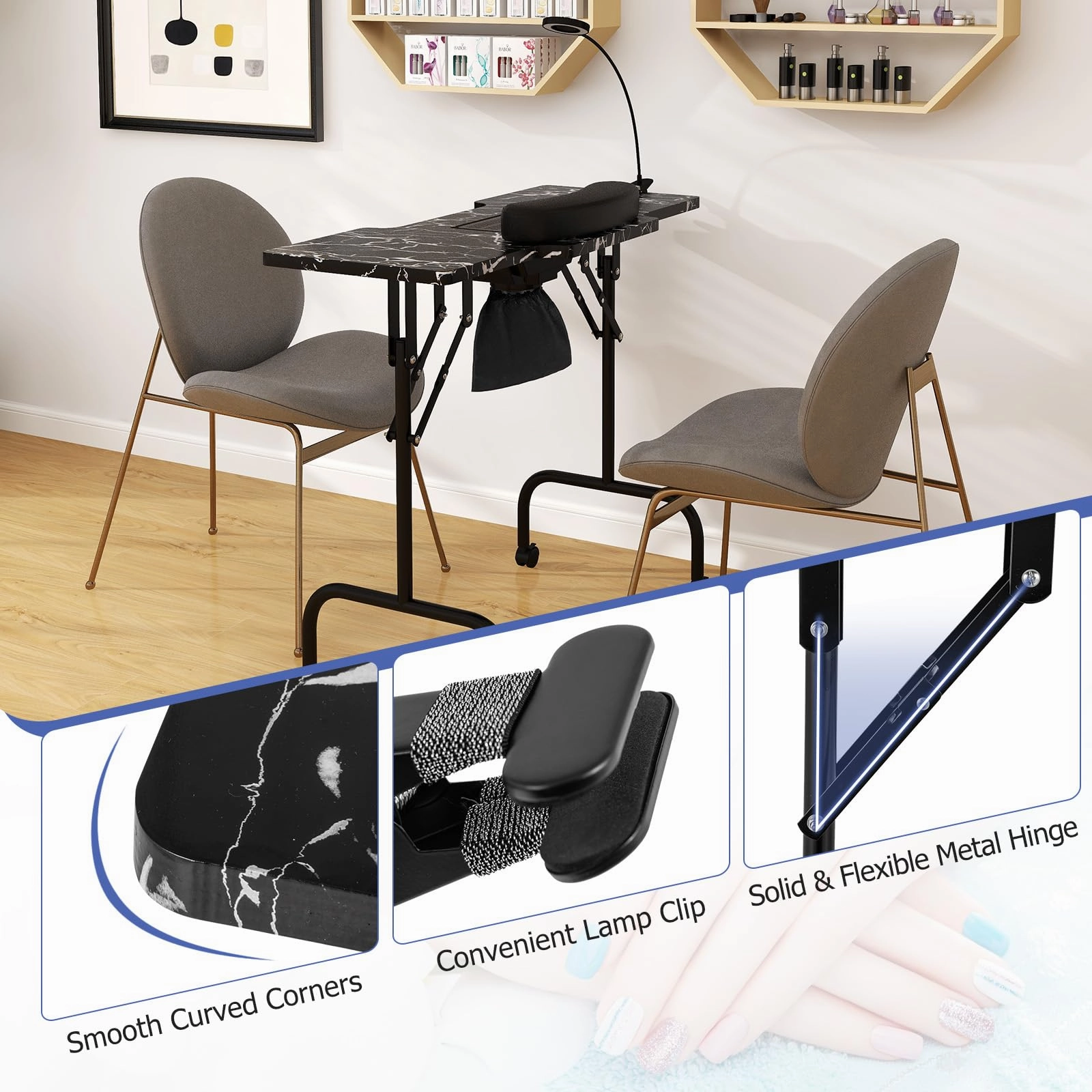 Giantex Foldable Nail Desk Manicure Table with Built in Dust Collector Fan
