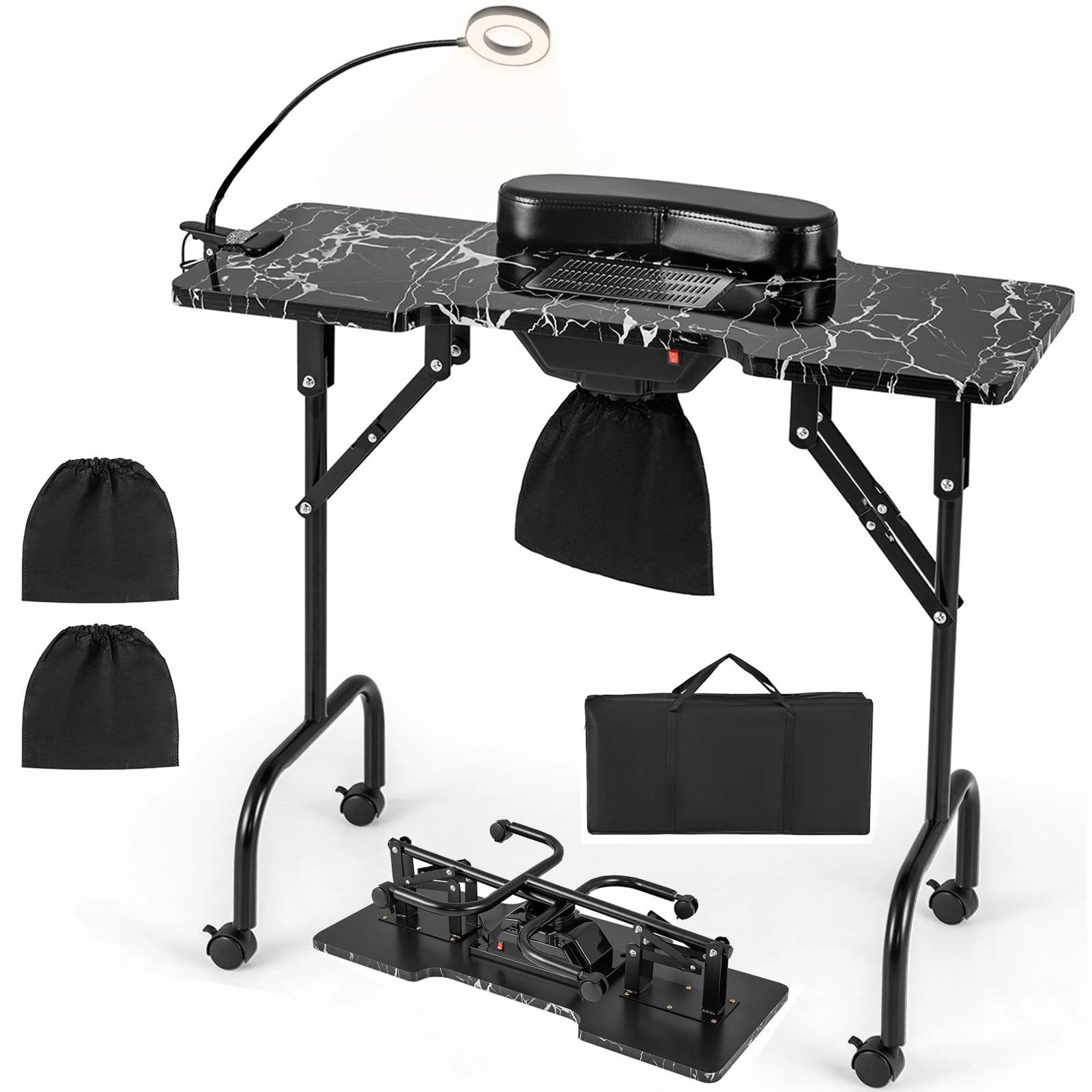 Giantex Foldable Nail Desk Manicure Table with Built in Dust Collector Fan