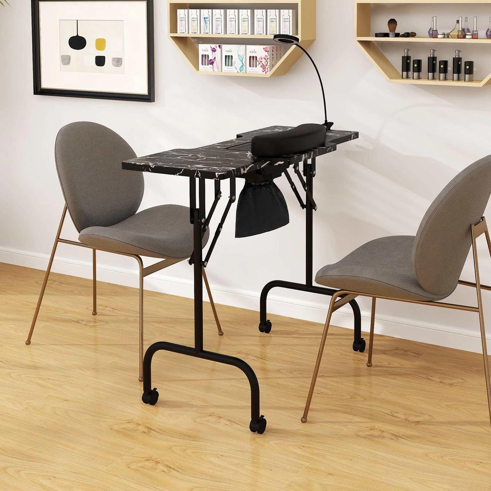 Giantex Foldable Nail Desk Manicure Table with Built in Dust Collector Fan