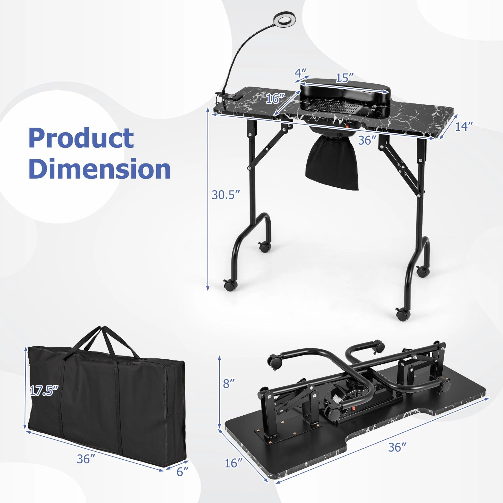 Giantex Foldable Nail Desk Manicure Table with Built in Dust Collector Fan