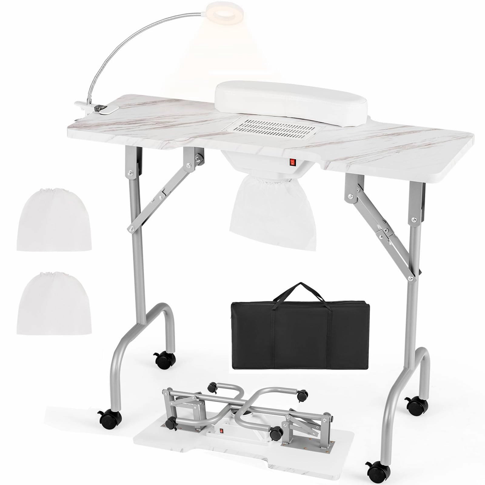 Giantex Foldable Nail Desk Manicure Table with Built in Dust Collector Fan