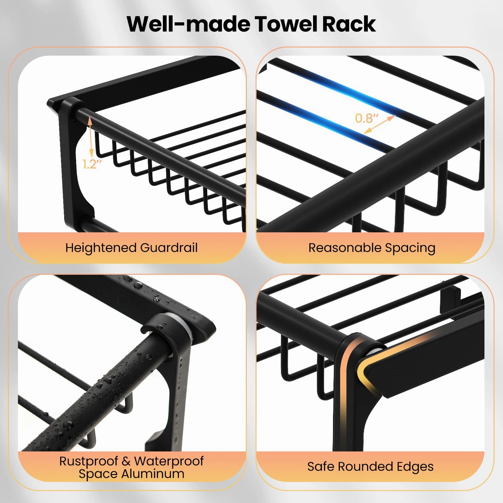 Giantex Foldable Towel Rack for Bathroom, Wall Mounted Towel Holder Organizer w/ 1 Basket, 1 Towel Bar & 5 Sliding Hooks