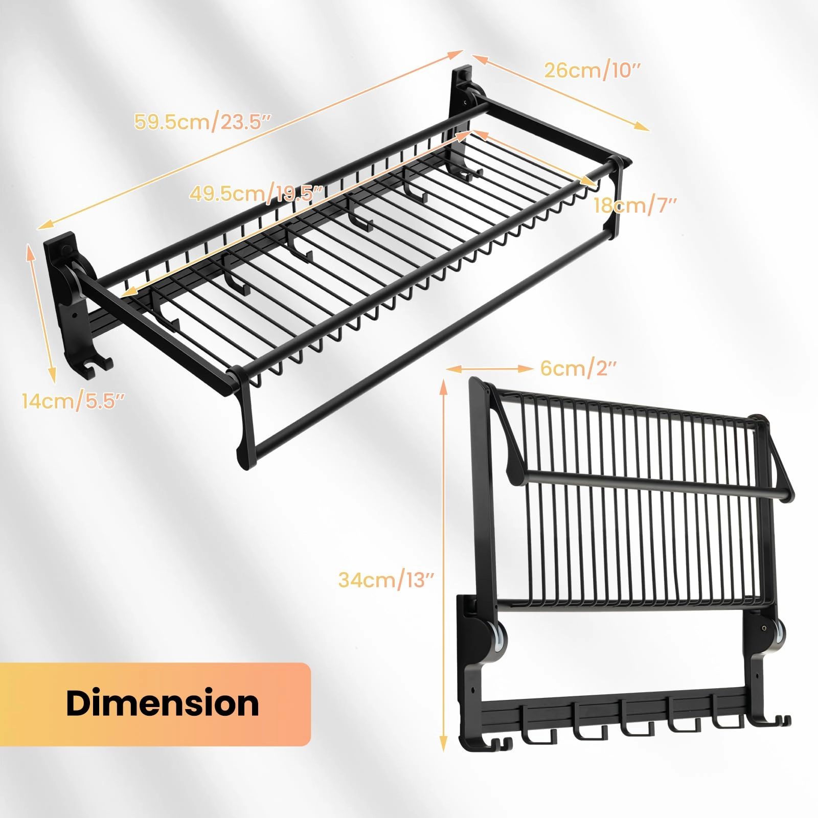 Giantex Foldable Towel Rack for Bathroom, Wall Mounted Towel Holder Organizer w/ 1 Basket, 1 Towel Bar & 5 Sliding Hooks