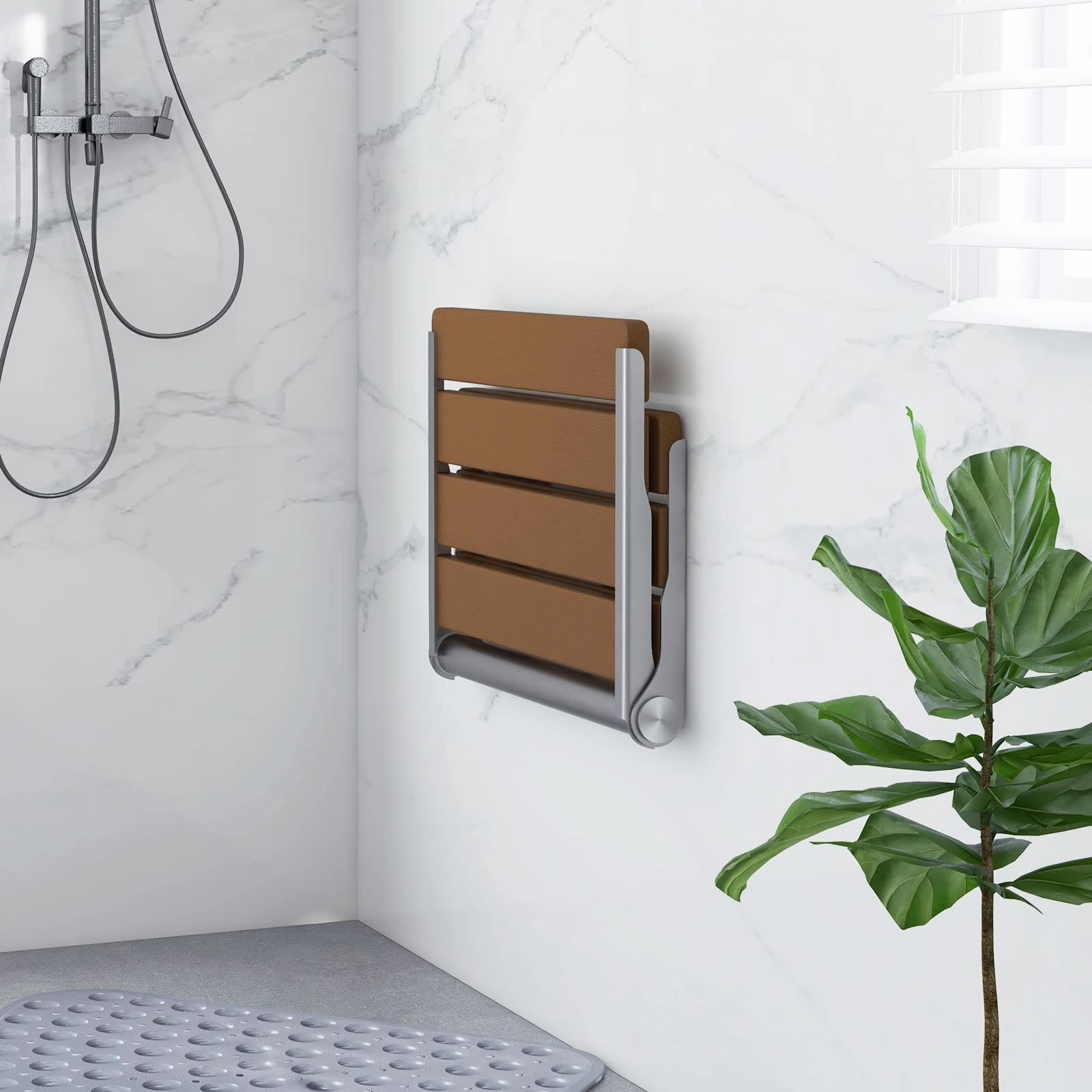 Giantex Folding Shower Seat Wall Mounted, Home Care Foldable Shower Stool for Inside Shower Waterproof