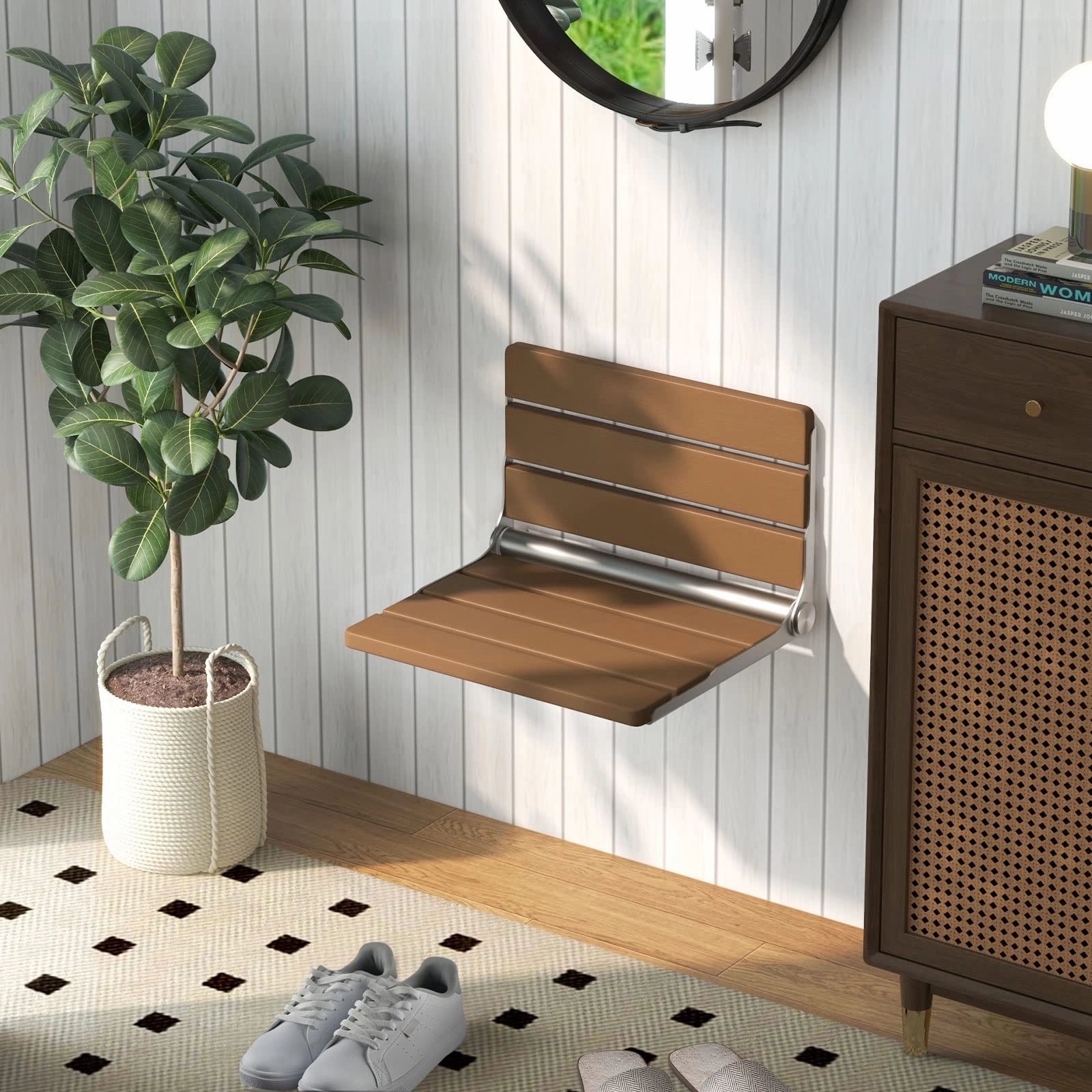Giantex Folding Shower Seat Wall Mounted, Home Care Foldable Shower Stool for Inside Shower Waterproof
