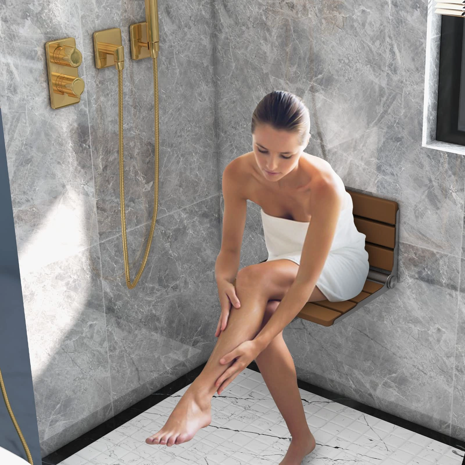 Giantex Folding Shower Seat Wall Mounted, Home Care Foldable Shower Stool for Inside Shower Waterproof