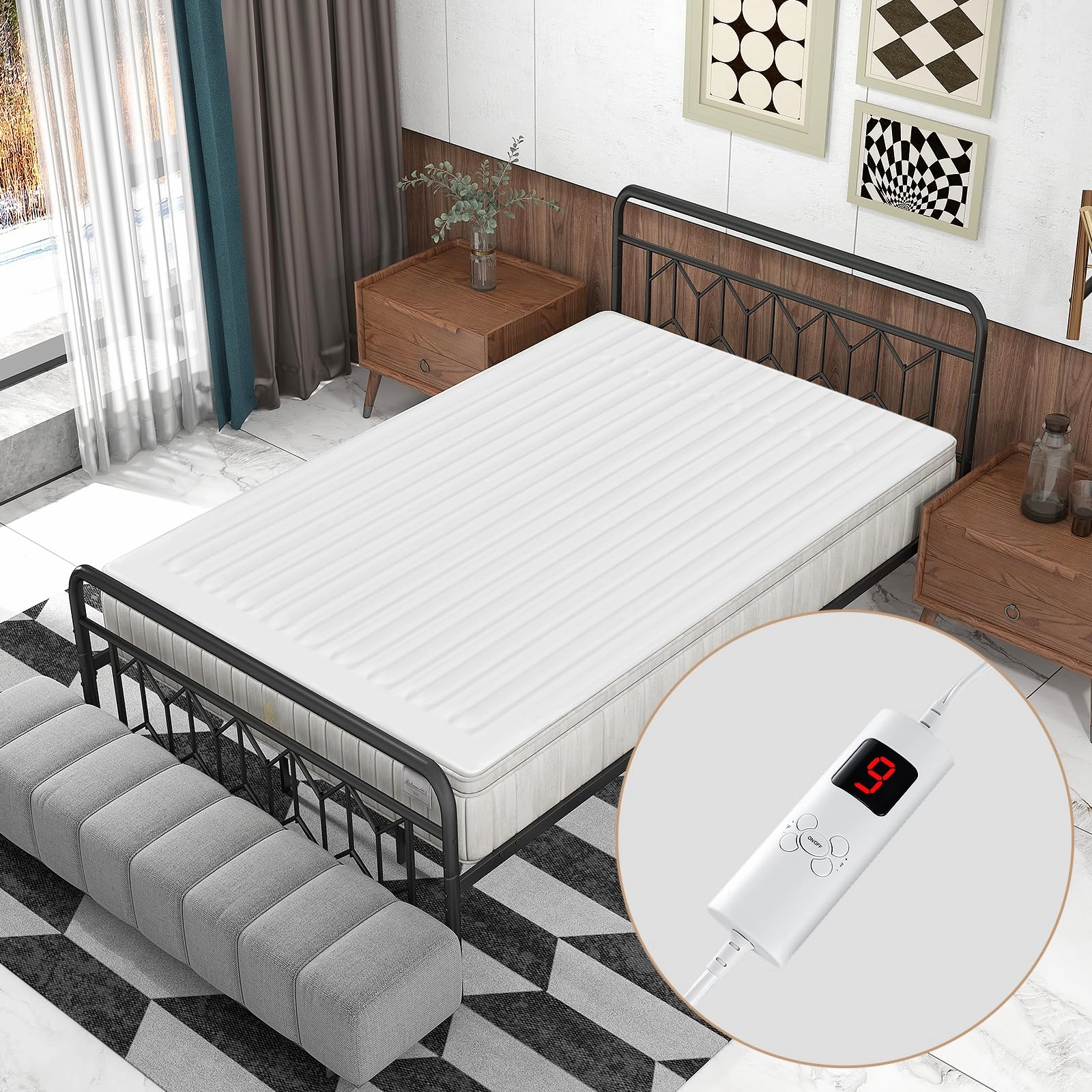Giantex Heated Mattress Pad, 9 Heat Setting, 9-Hour Auto Off, Overheat Protection, White, Twin Size, 76 x 39