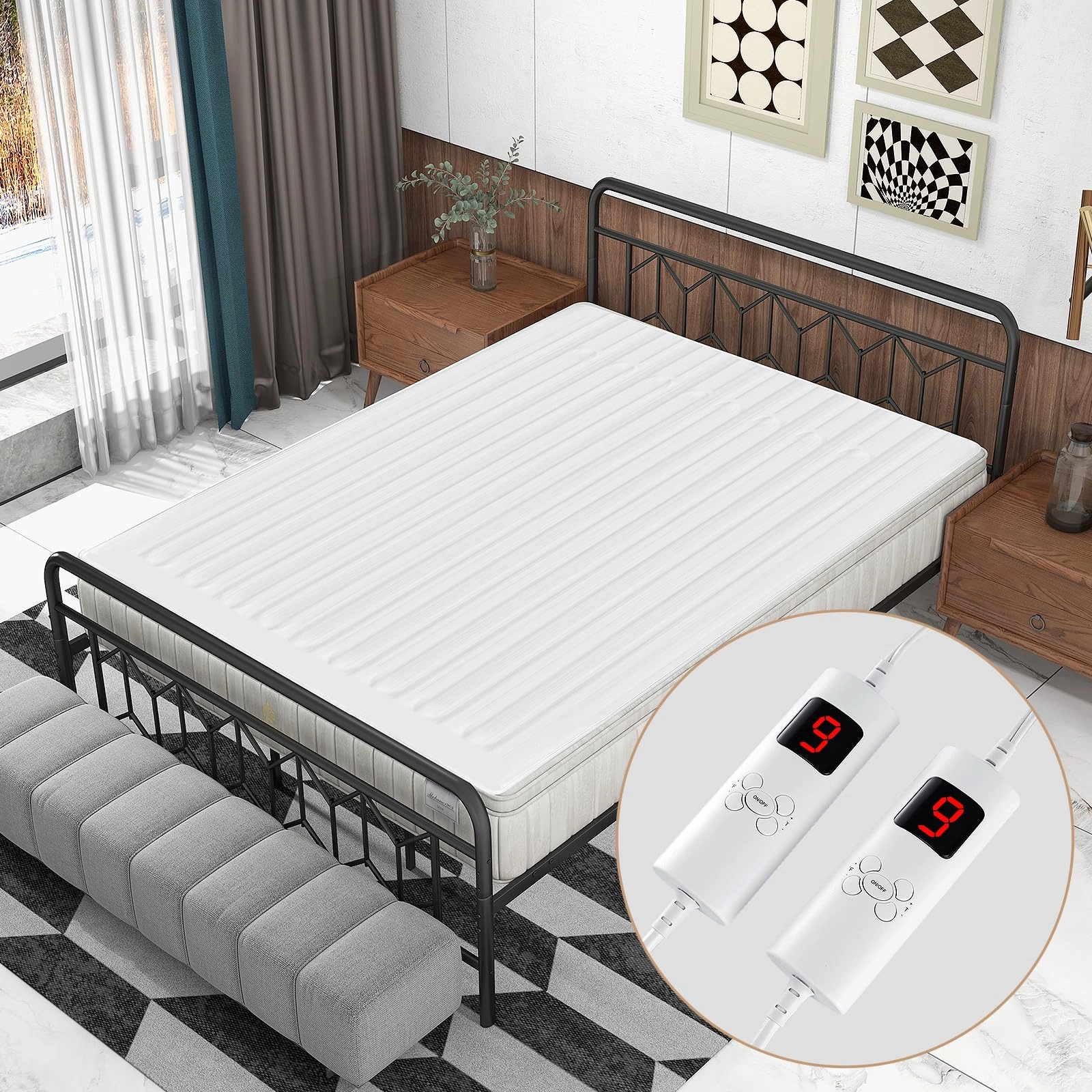 Giantex Heated Mattress Pad, Machine Washable Bed Warmer with Dual Controller