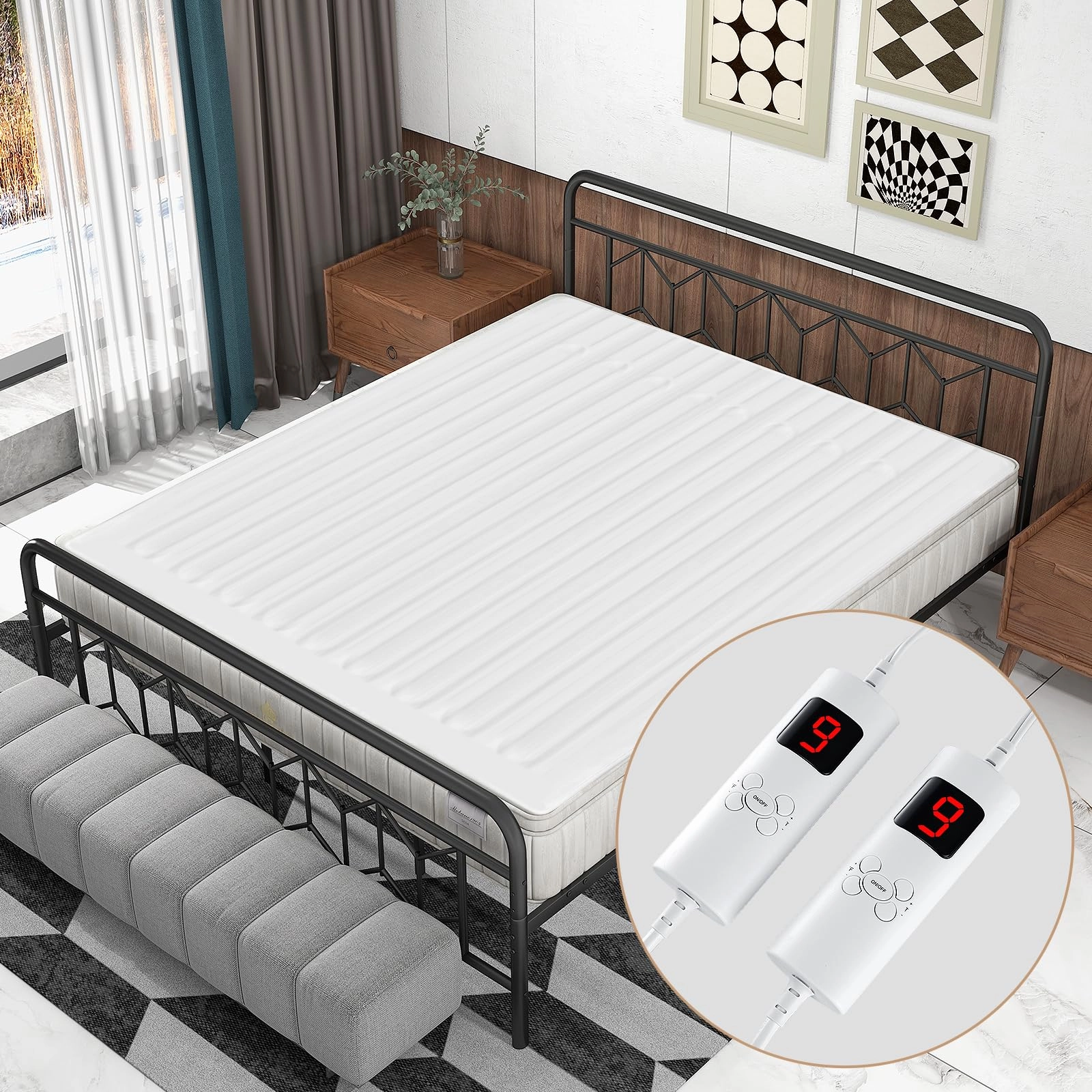Giantex Heated Mattress Pad, Machine Washable Bed Warmer with Dual Controller, 9 Heat Setting, White, Queen Size, 80 x 60