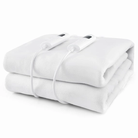 Giantex Heated Mattress Pad, Machine Washable Bed Warmer with Dual Controller nightstand, bedside table
