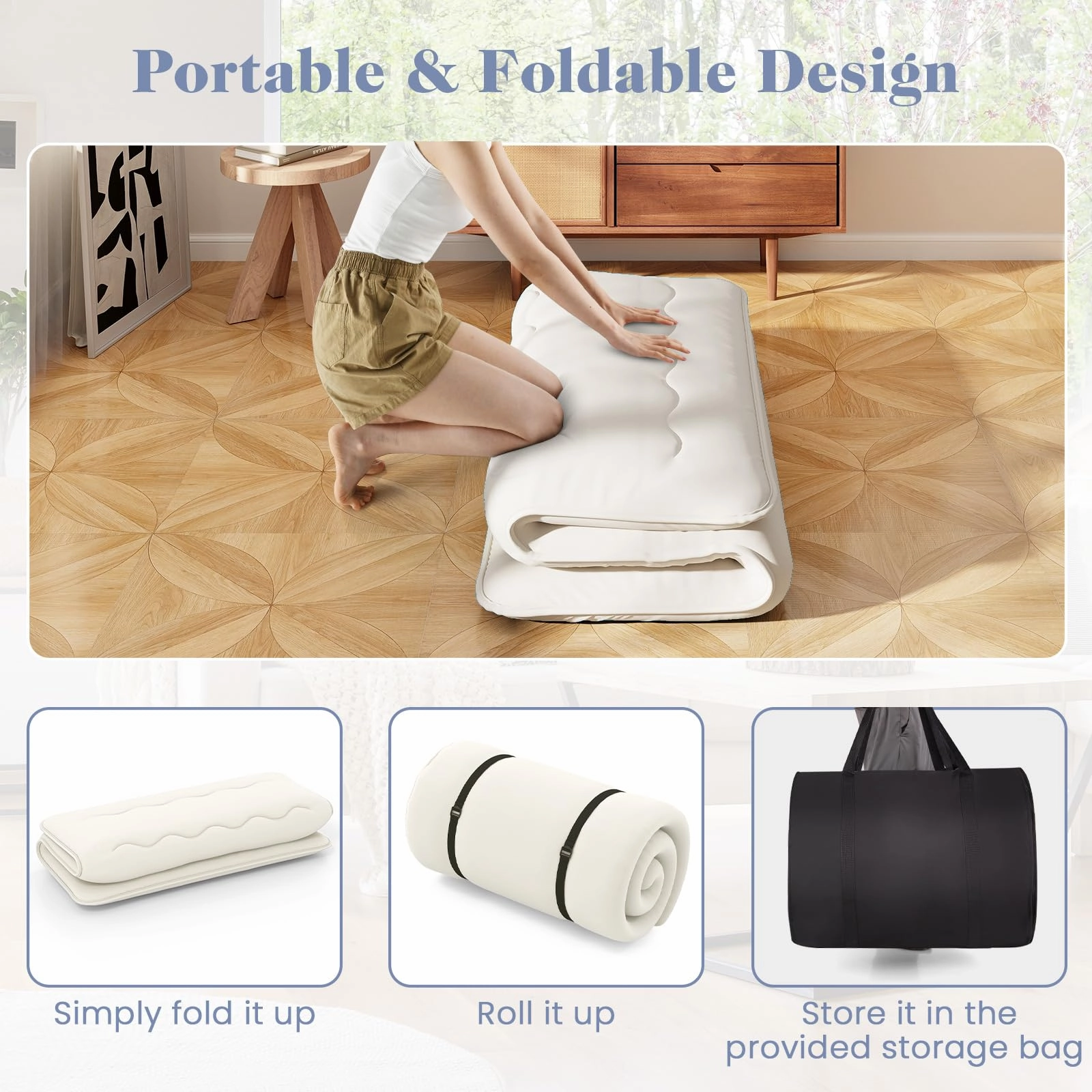 Giantex Japanese Floor Mattress Futon Mattress, Roll Up Mattress Tatami Mat with Washable Cover and Carry Bag