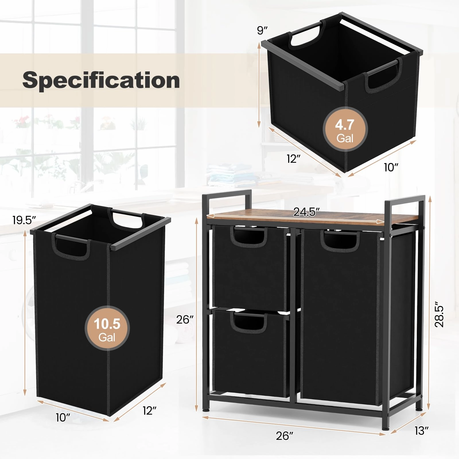 Giantex Laundry Hamper, Laundry Basket Organizer with 3 Pull-Out Removable Bags