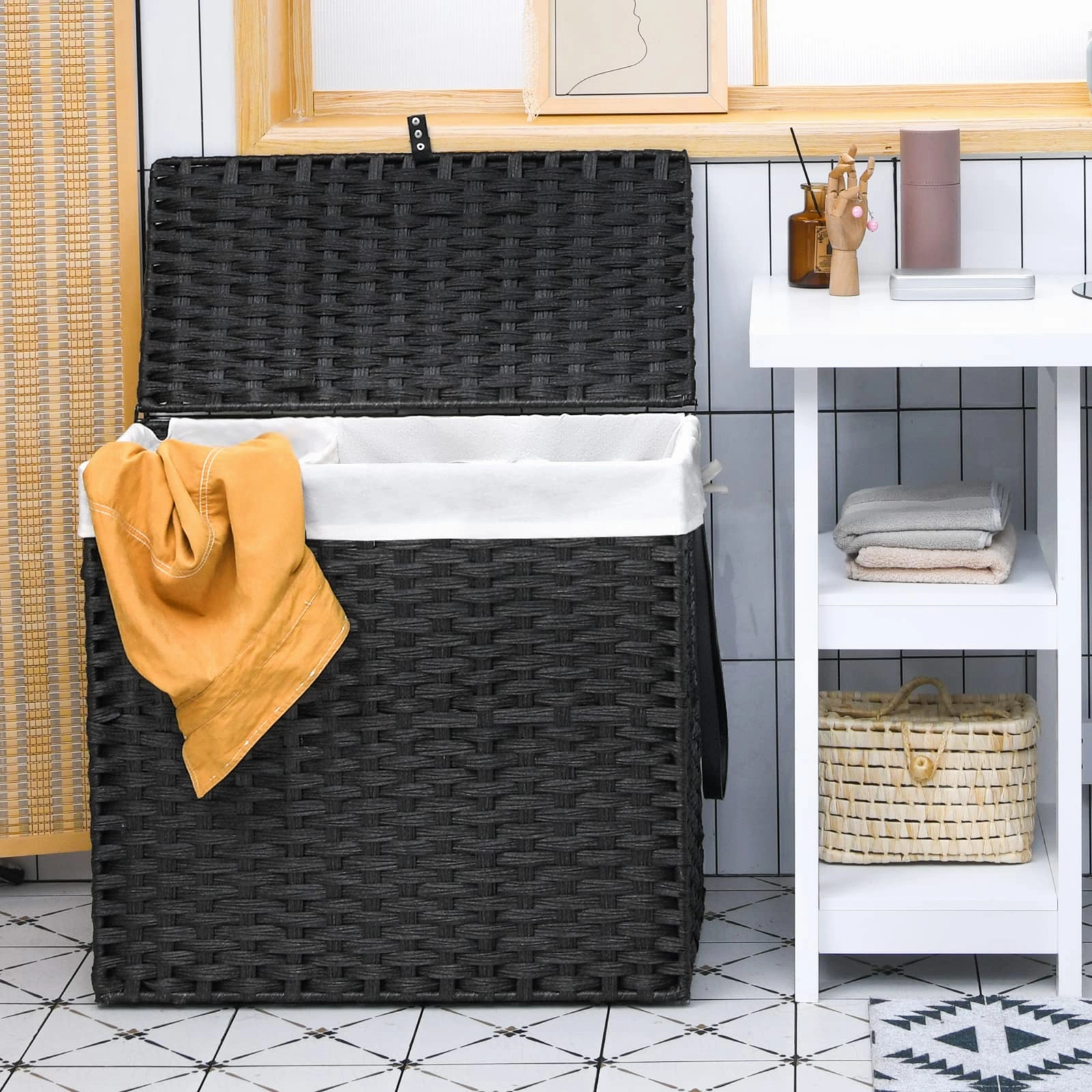 Giantex Laundry Hamper w/Wheels, 3 Section Hamper 125L w/2 Removable Liner Bags