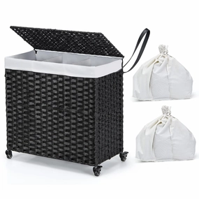 Giantex Laundry Hamper w/Wheels, 3 Section Hamper 125L w/2 Removable Liner Bags sectional sofa, TV console