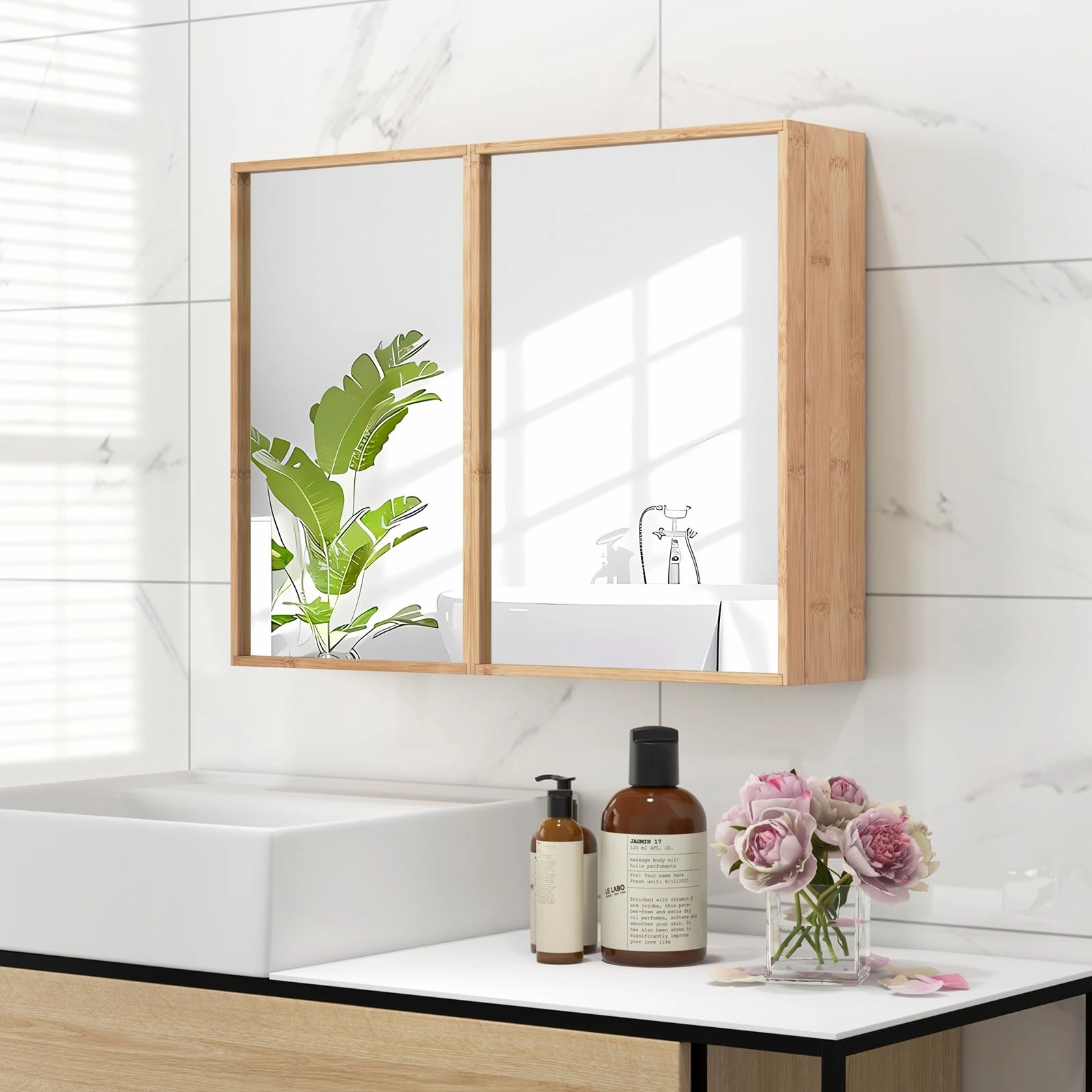 Giantex Medicine Cabinet, Bathroom Medicine Cabinet with Mirror, Reversible Double Door, 2 Adjustable Shelves