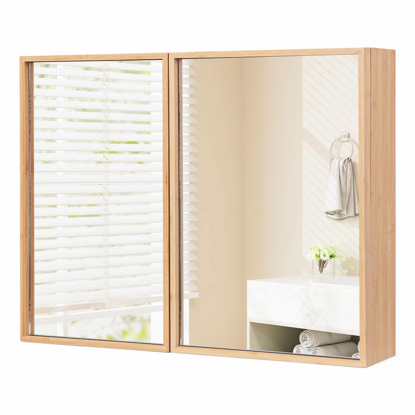 Giantex Medicine Cabinet, Bathroom Medicine Cabinet with Mirror, Reversible Double Door, 2 Adjustable Shelves bathroom storage cabinet, over toilet storage