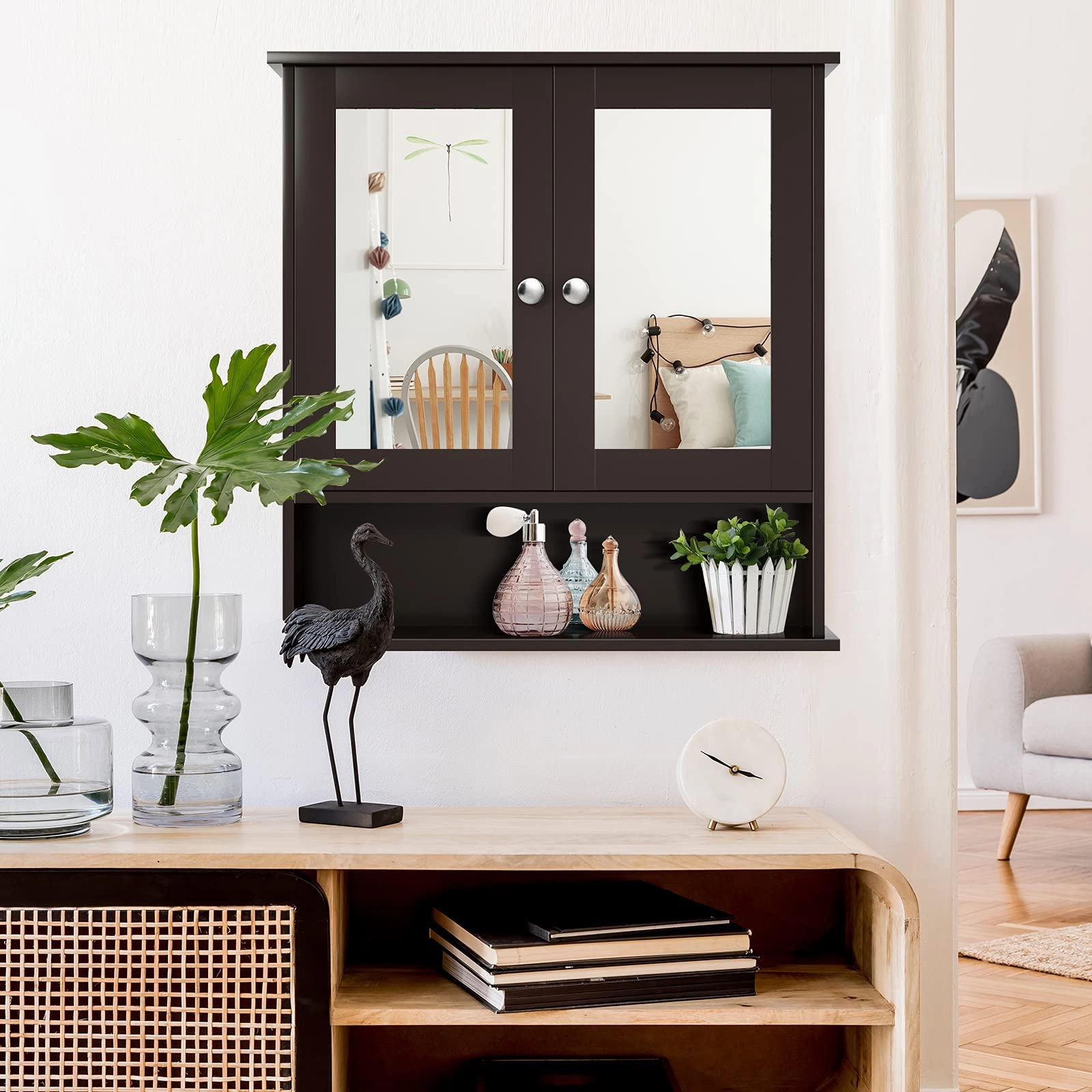 Giantex Medicine Cabinet, Bathroom Wall Cabinet with 2 Mirrored Doors, Adjustable Shelf