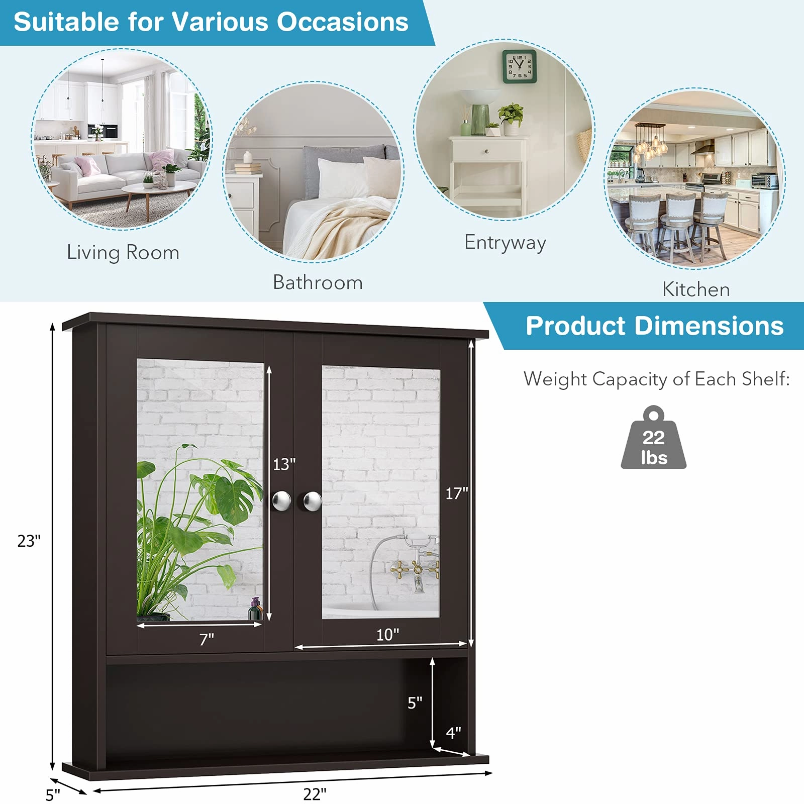 Giantex Medicine Cabinet, Bathroom Wall Cabinet with 2 Mirrored Doors, Adjustable Shelf