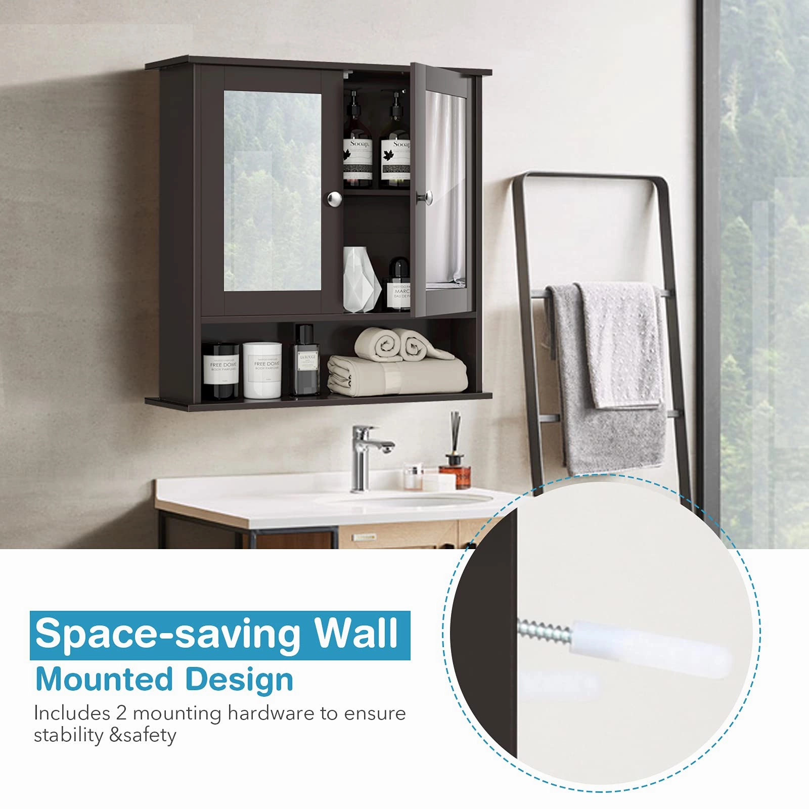 Giantex Medicine Cabinet, Bathroom Wall Cabinet with 2 Mirrored Doors, Adjustable Shelf