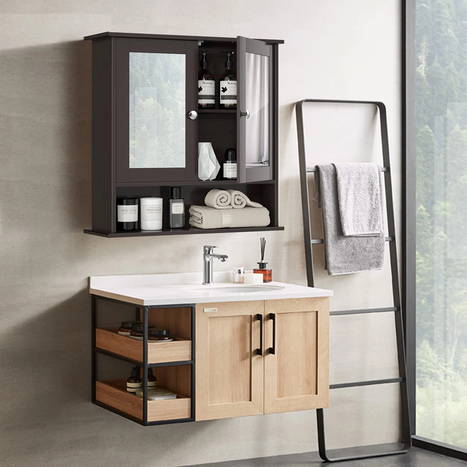 Giantex Medicine Cabinet, Bathroom Wall Cabinet with 2 Mirrored Doors, Adjustable Shelf