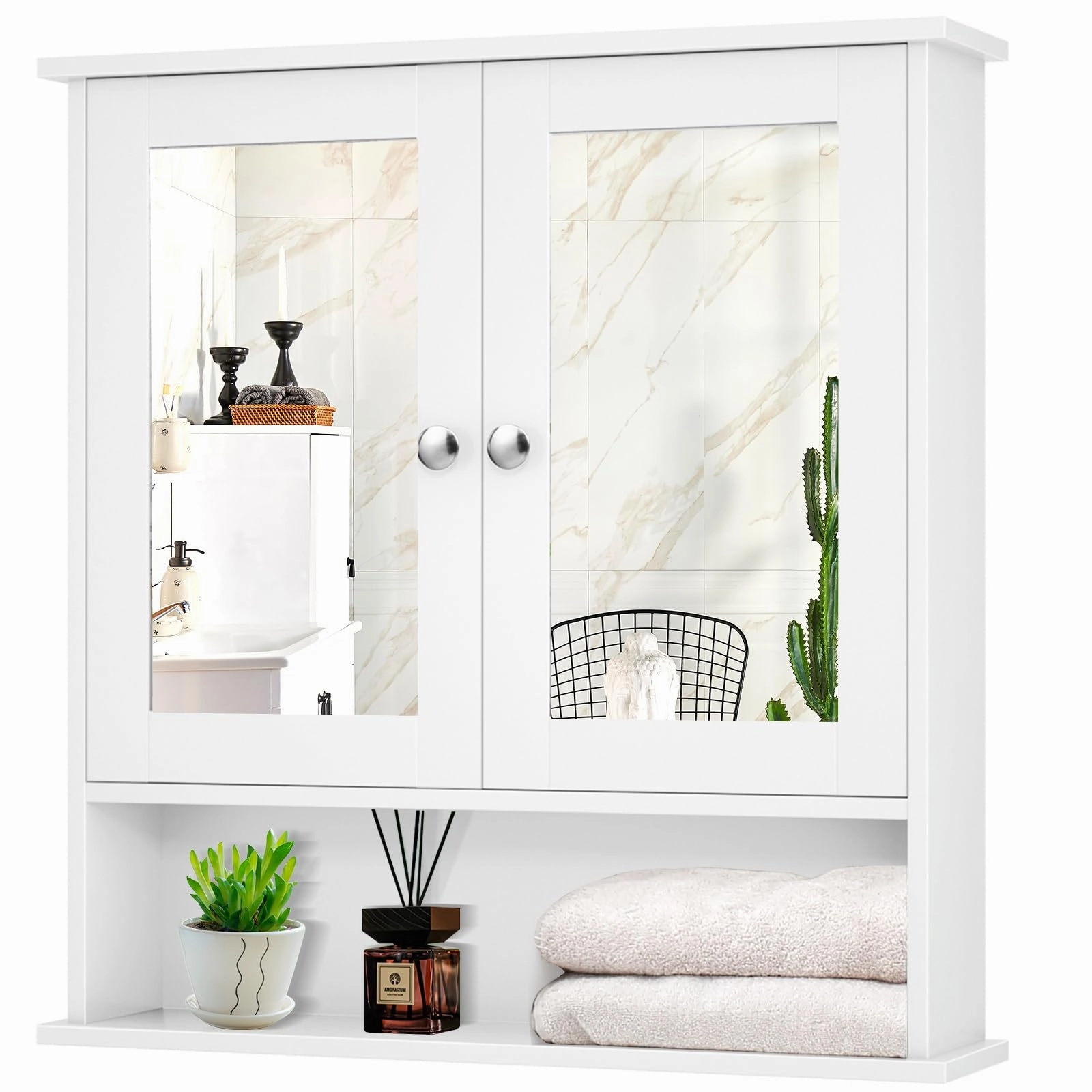Giantex Medicine Cabinet, Bathroom Wall Cabinet with 2 Mirrored Doors, Adjustable Shelf