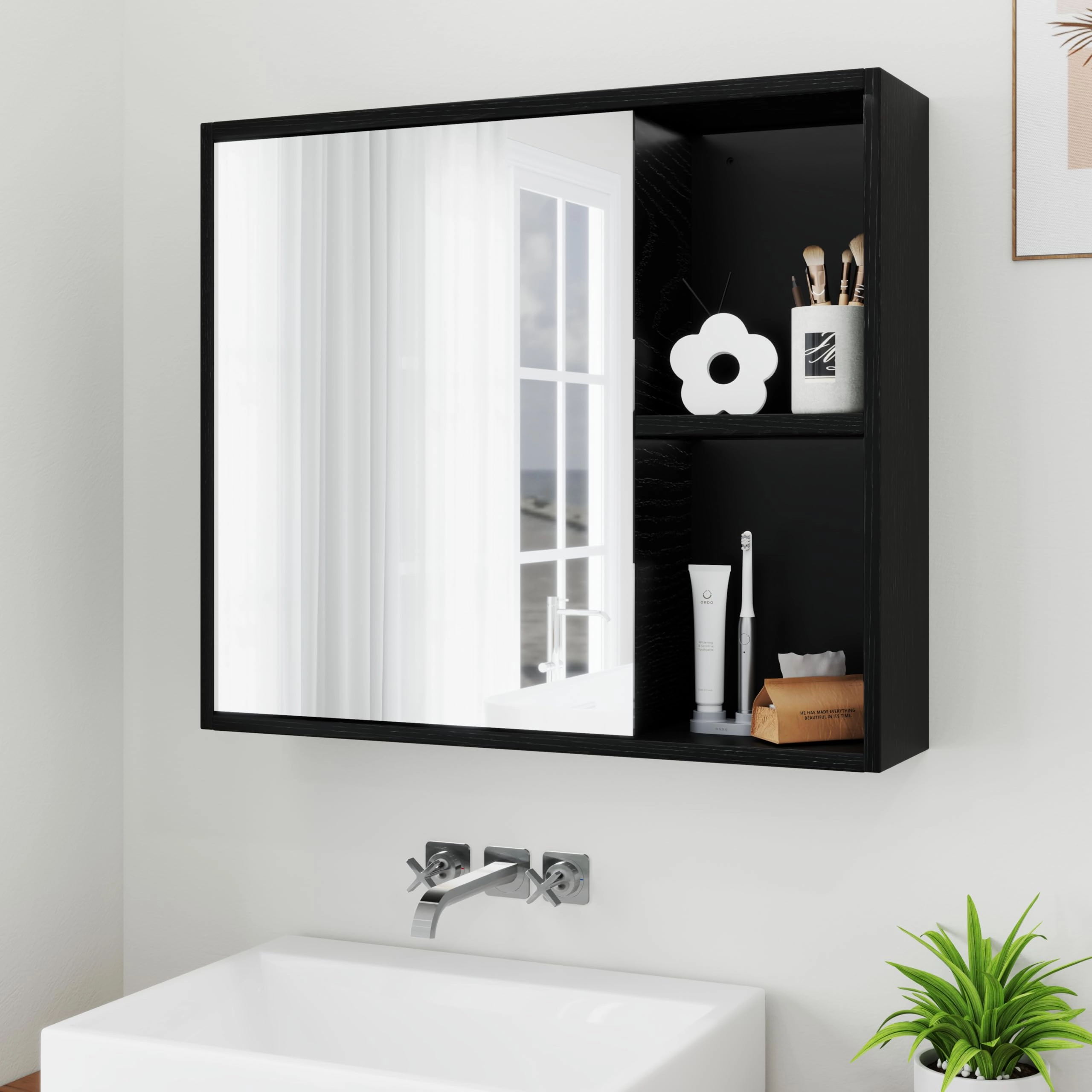 Giantex Medicine Cabinet, Bathroom Wall Cabinet with Mirror Door, 2 Adjustable Shelves, 2 Open Shelves