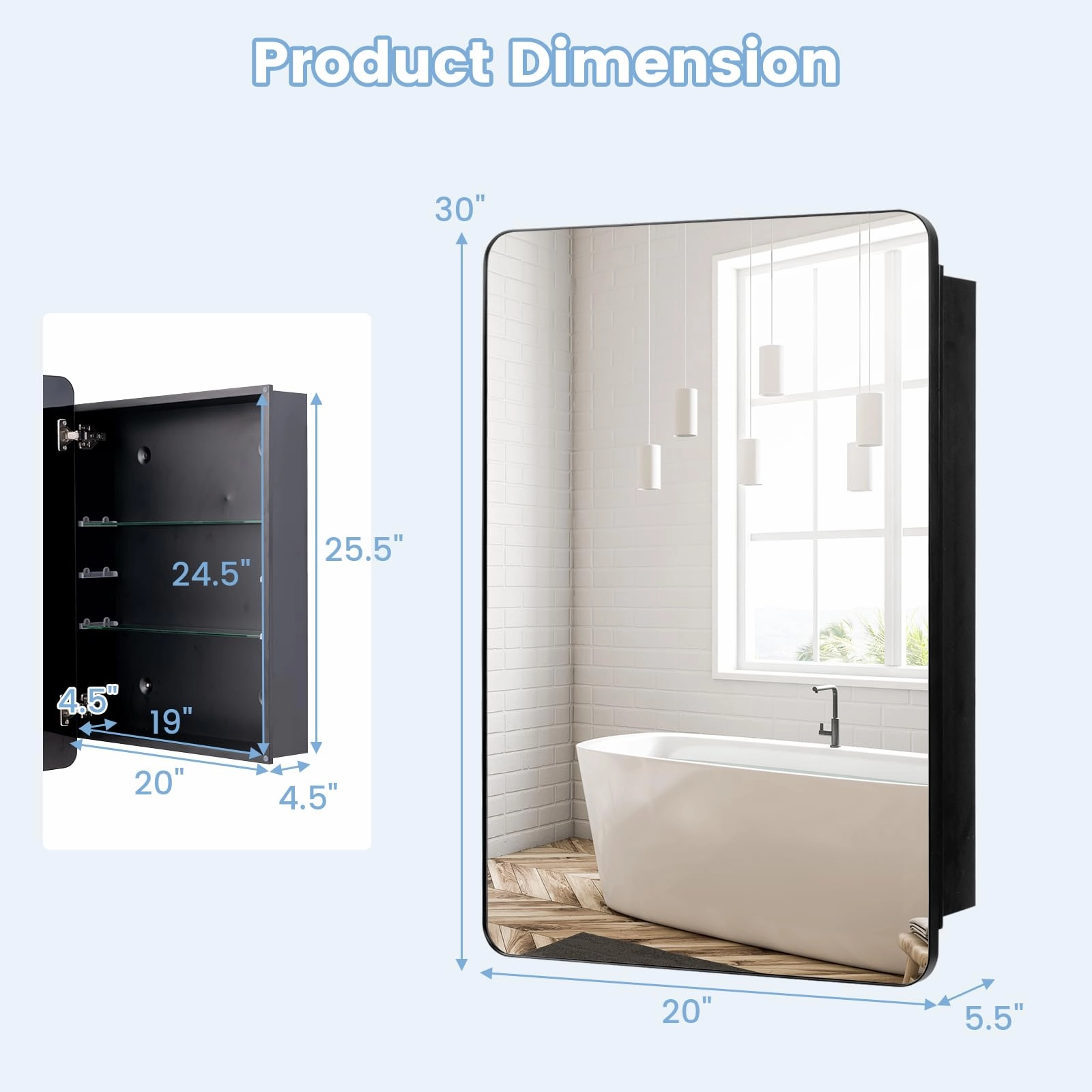 Giantex Medicine Cabinet Mirror, 20x30 Bathroom Cabinet with Beveled Mirror