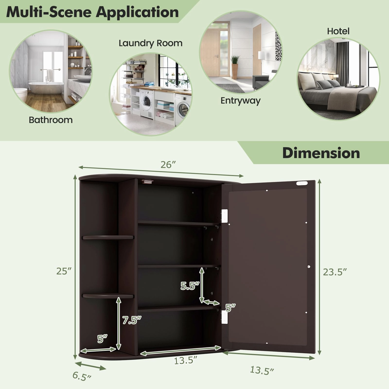 Giantex Medicine Cabinet, Mirror Bathroom Cabinet with Single Door, 3 Adjustable Shelves, Storage Cabinet for Hallway, Living Room