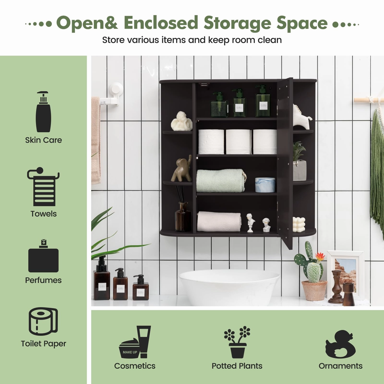Giantex Medicine Cabinet, Mirror Bathroom Cabinet with Single Door, 3 Adjustable Shelves, Storage Cabinet for Hallway, Living Room