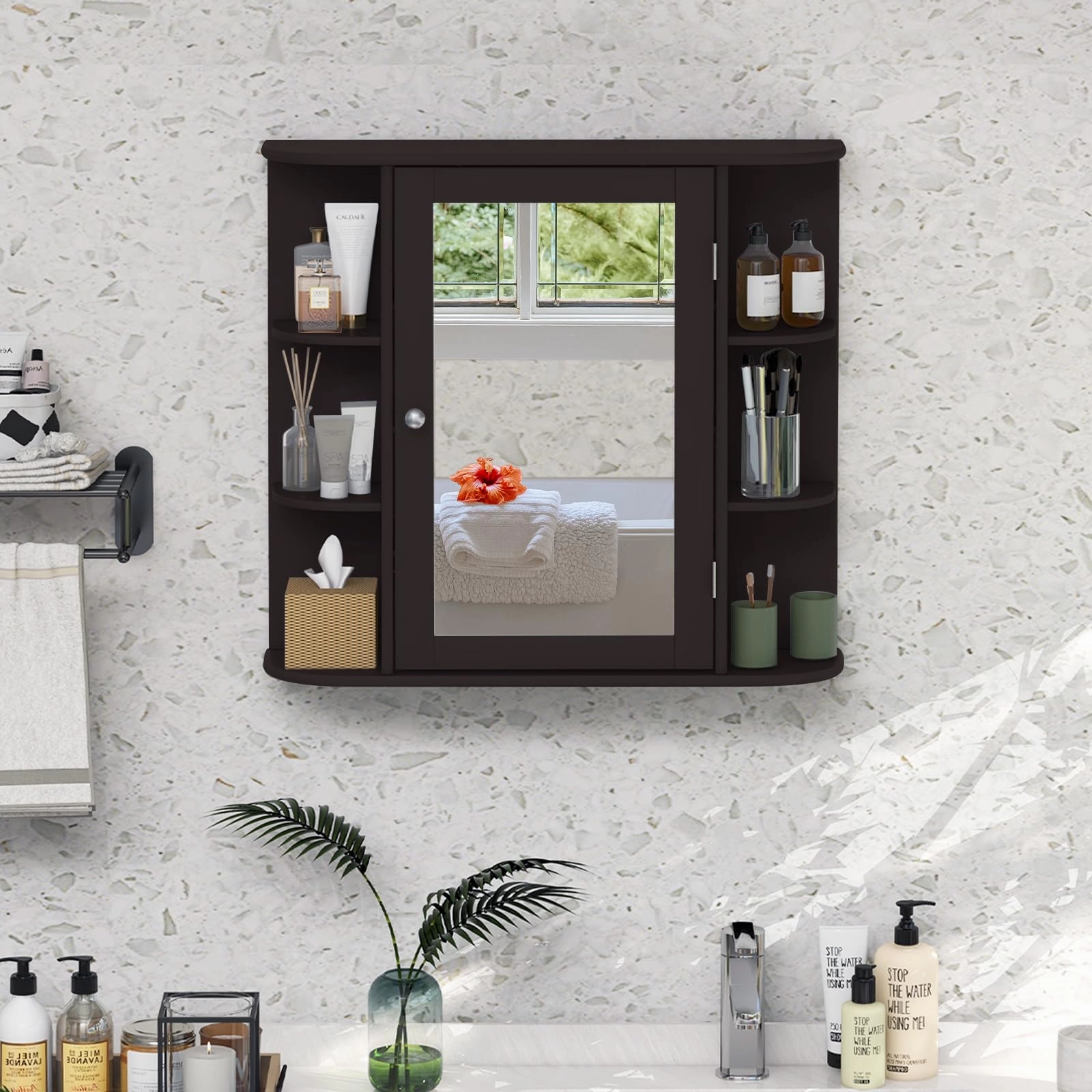 Giantex Medicine Cabinet, Mirror Bathroom Cabinet with Single Door, 3 Adjustable Shelves, Storage Cabinet for Hallway, Living Room
