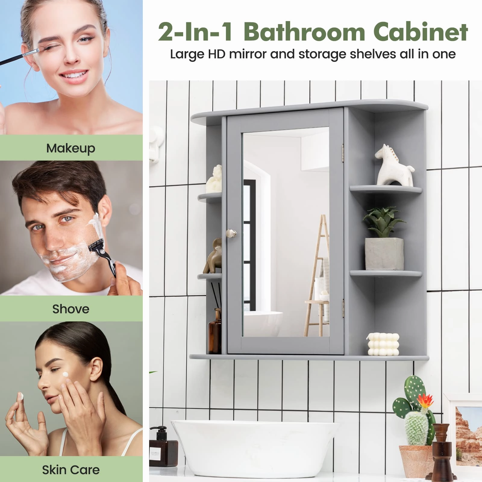 Giantex Mirrored Bathroom Medicine Cabinet - Wall Mounted Bathroom Hanging Cabinet with Single Door