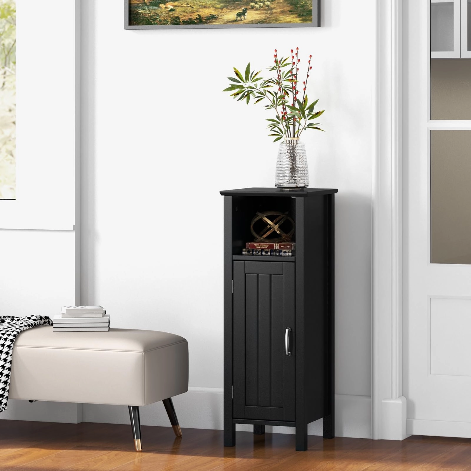 Giantex Narrow Bathroom Storage Cabinet - Corner Unit with Open Compartment, Adjustable Shelf