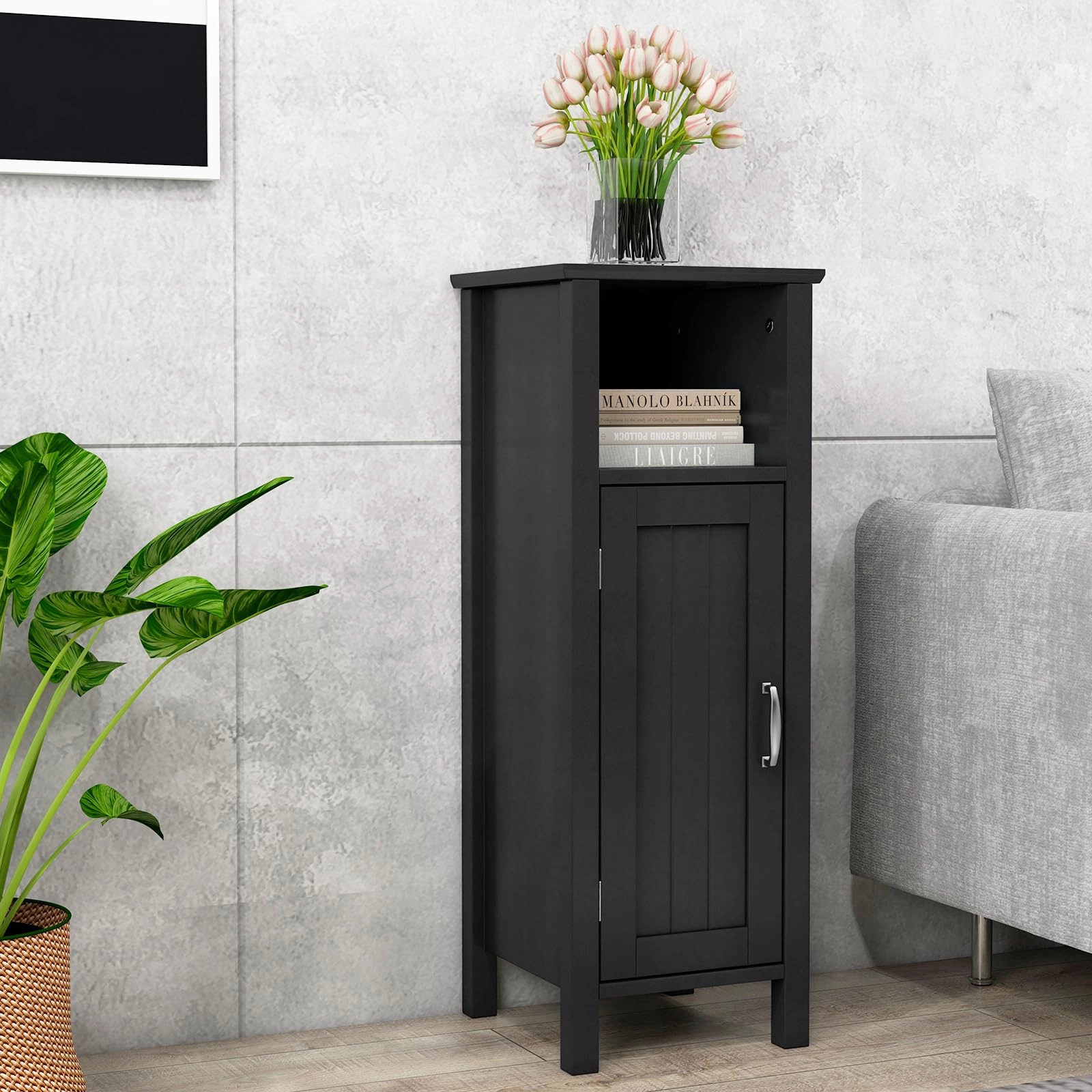 Giantex Narrow Bathroom Storage Cabinet - Corner Unit with Open Compartment, Adjustable Shelf