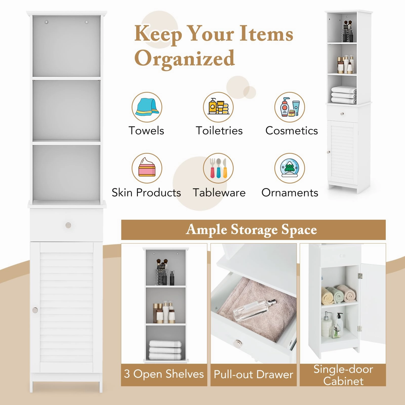 Giantex Narrow Floor Storage Cabinet with Adjustable Shelves