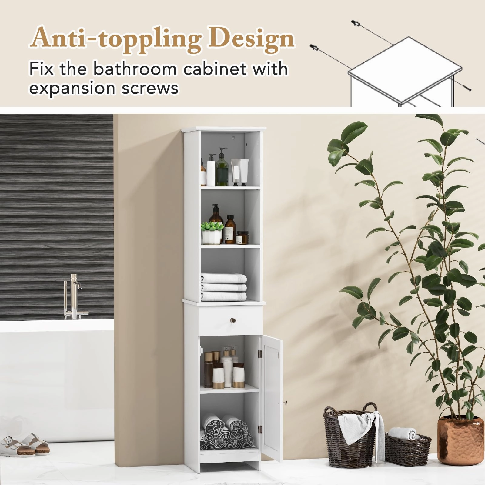 Giantex Narrow Floor Storage Cabinet with Adjustable Shelves