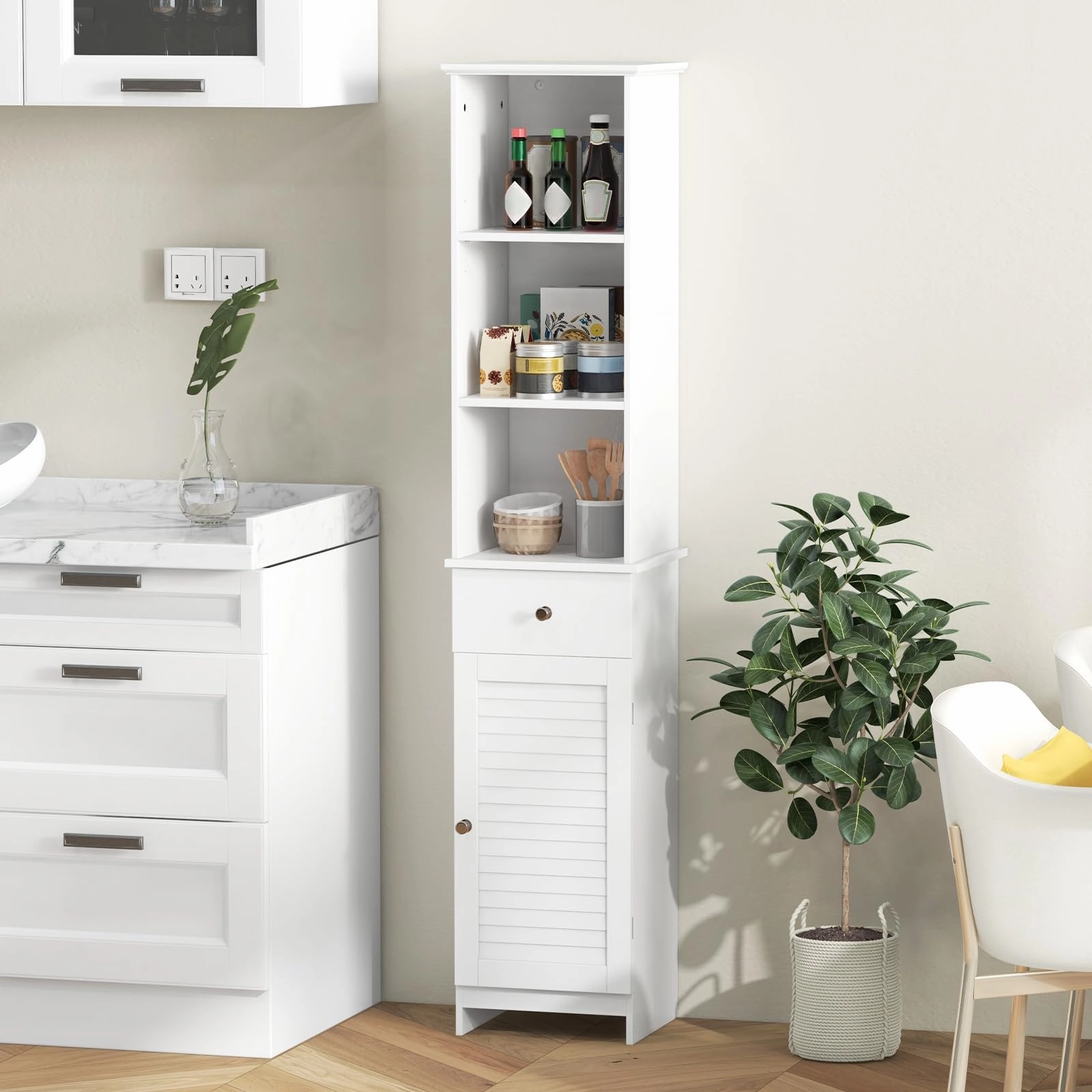 Giantex Narrow Floor Storage Cabinet with Adjustable Shelves