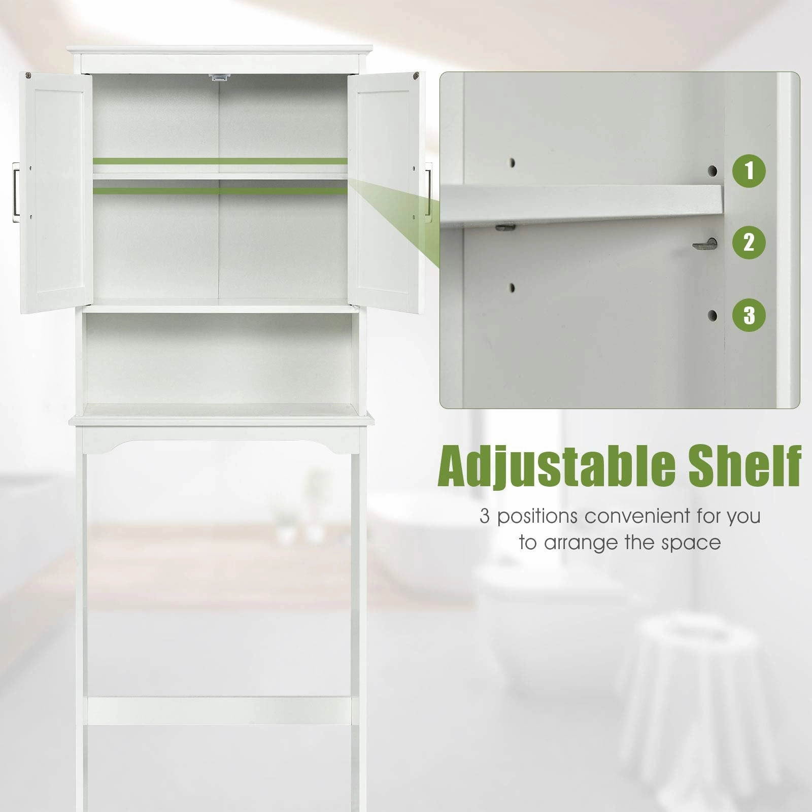 Giantex Over The Toilet Bathroom Space Saver Free Standing Toilet Rack with Adjustable Inner Shelf
