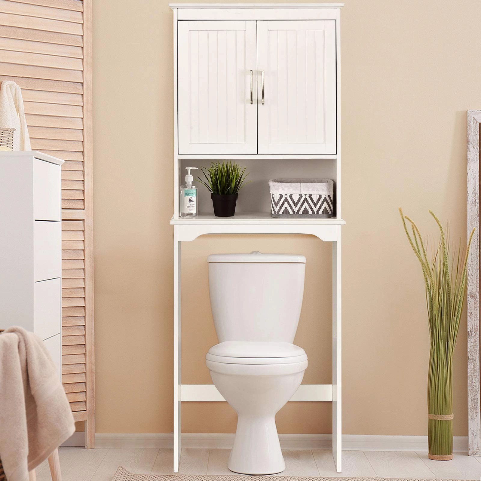 Giantex Over The Toilet Bathroom Space Saver Free Standing Toilet Rack with Adjustable Inner Shelf
